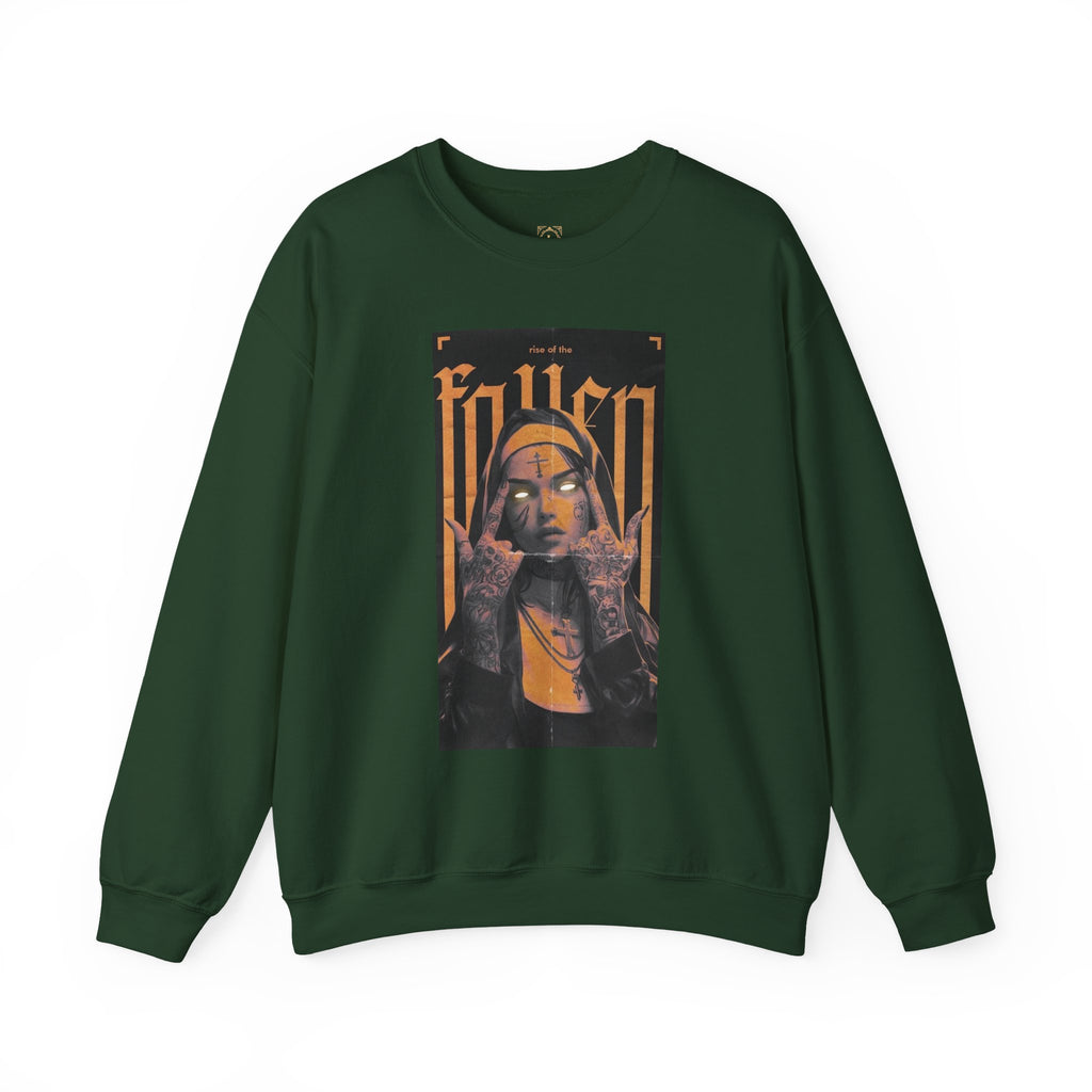 Fallen Gothic Crewneck Sweatshirt — Dark Tattooed Nun Graphic