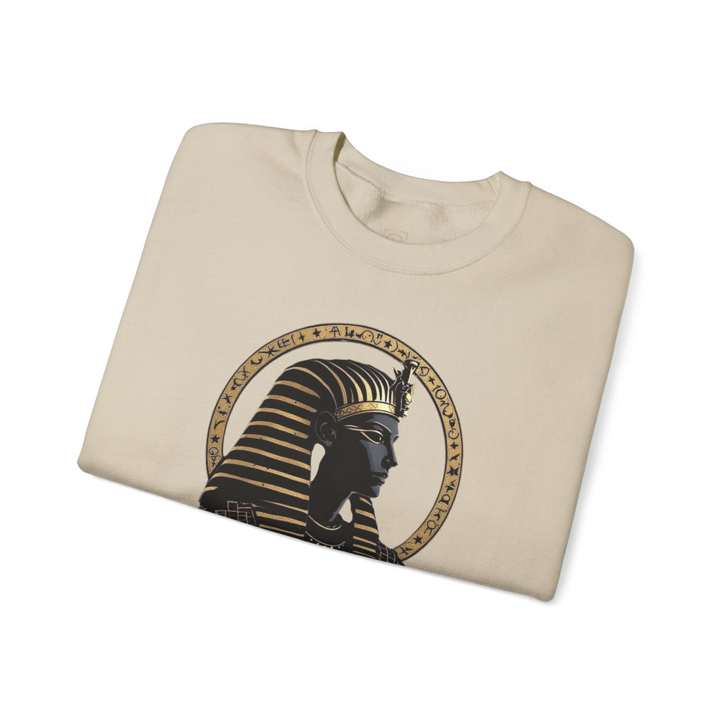 Egyptian Pharaoh Crewneck Sweatshirt — Gold & Black Tutankhamun Profile