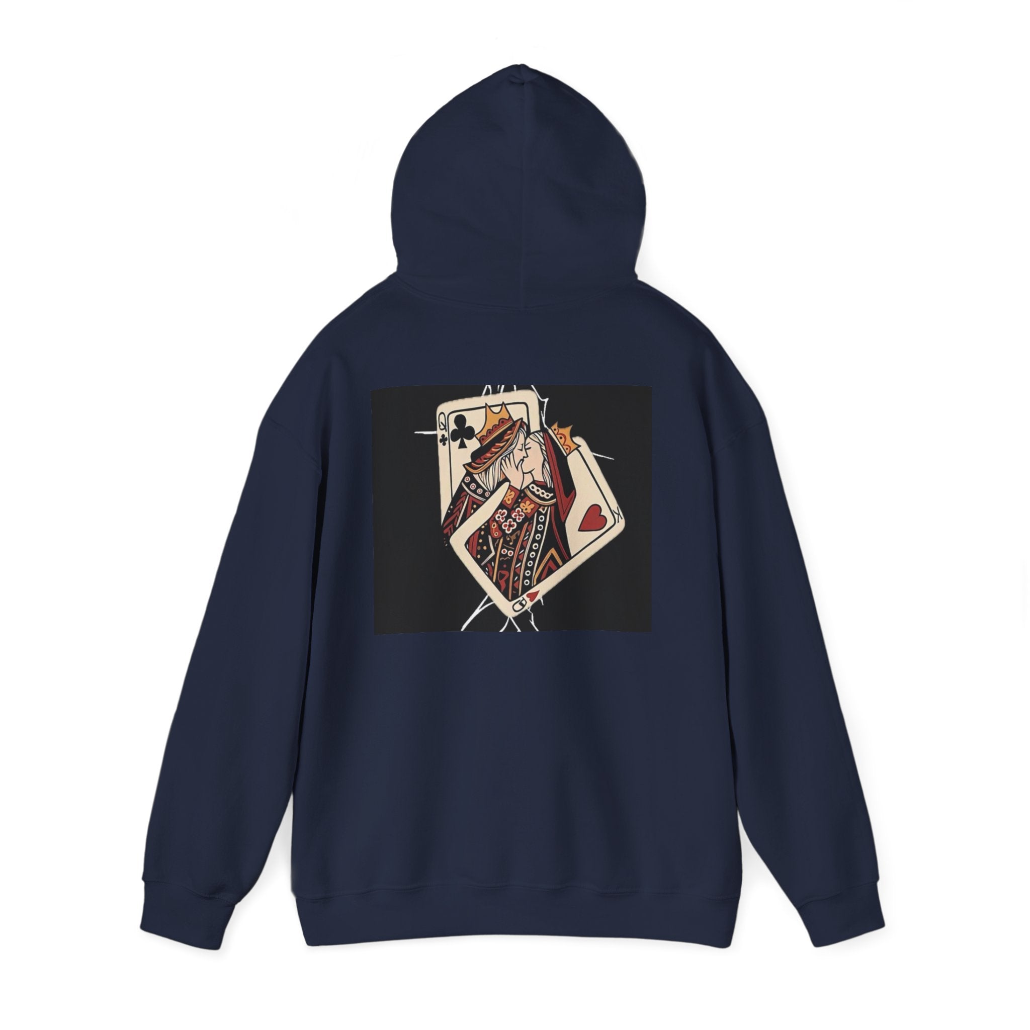 Queen of Hearts Playing Card Hoodie — Vintage Tattoo Style Card Art
