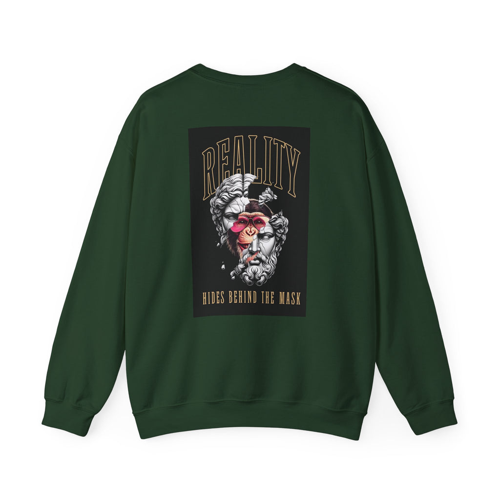 Crewneck Sweatshirt — "Reality Hides Behind The Mask" Graphic Pullover