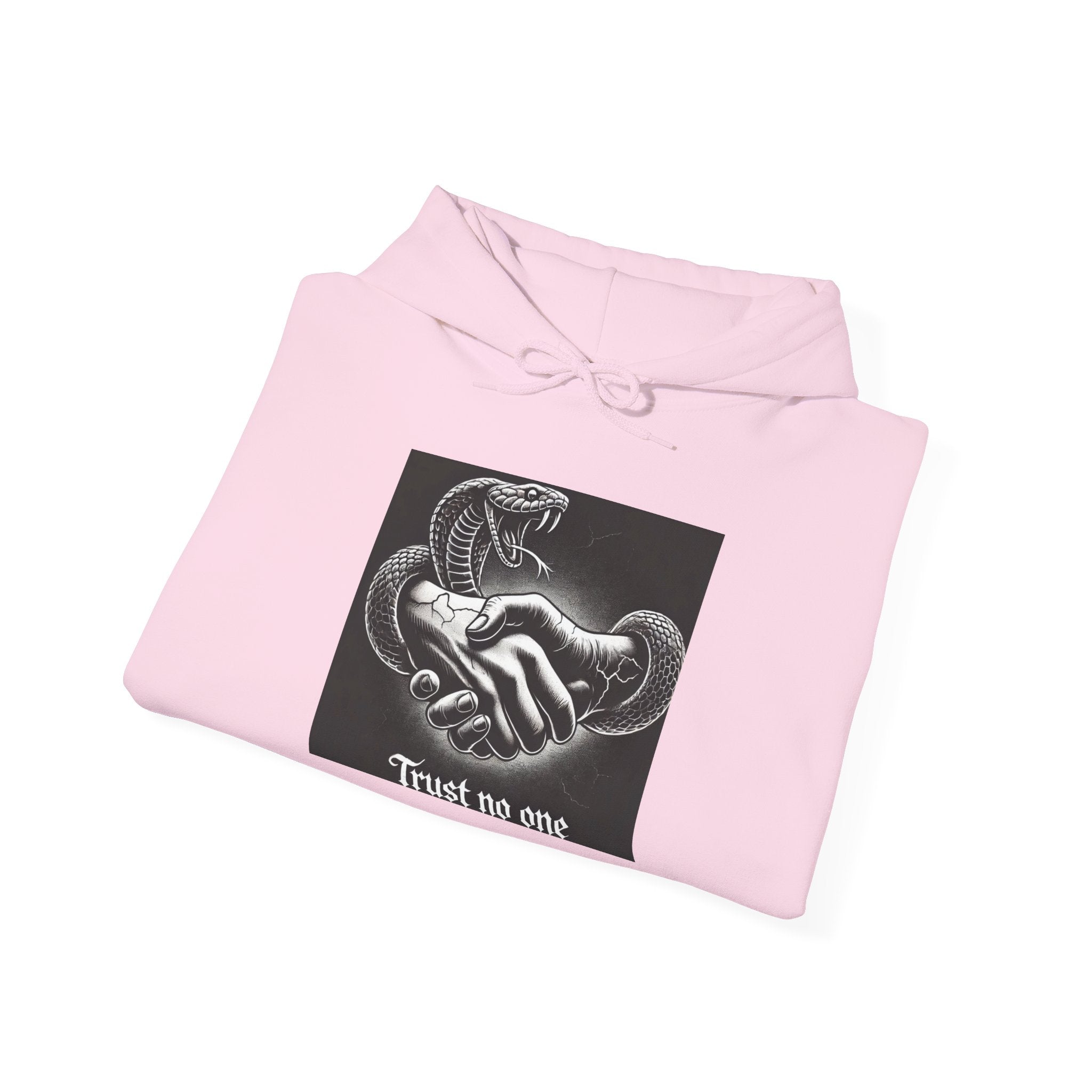 Trust No One Hoodie — Snake Handshake Graphic Hoodie