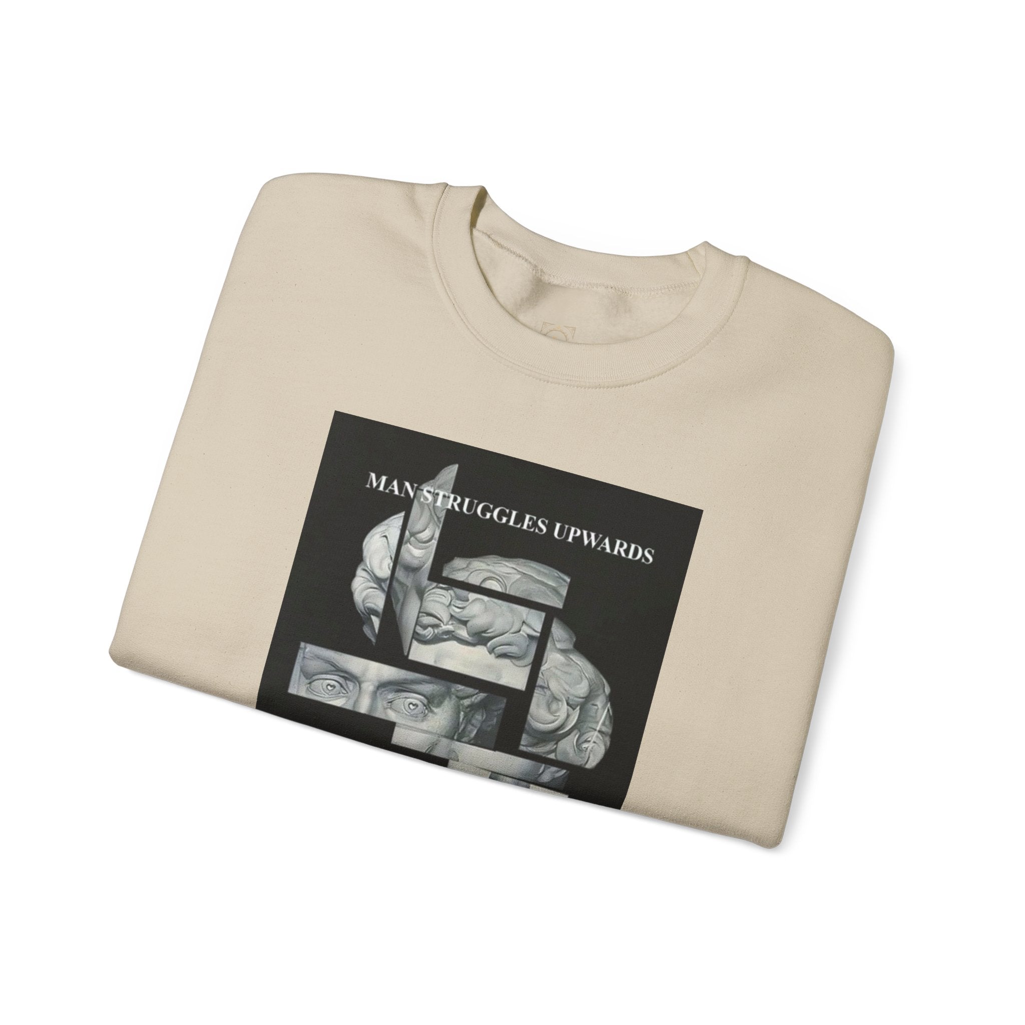Dream Fragment Crewneck Sweatshirt — 'Man Struggles Upwards' Statue Collage