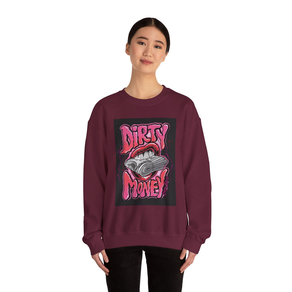 Dirty Money Crewneck Sweatshirt – Retro Graphic Money & Lips Design