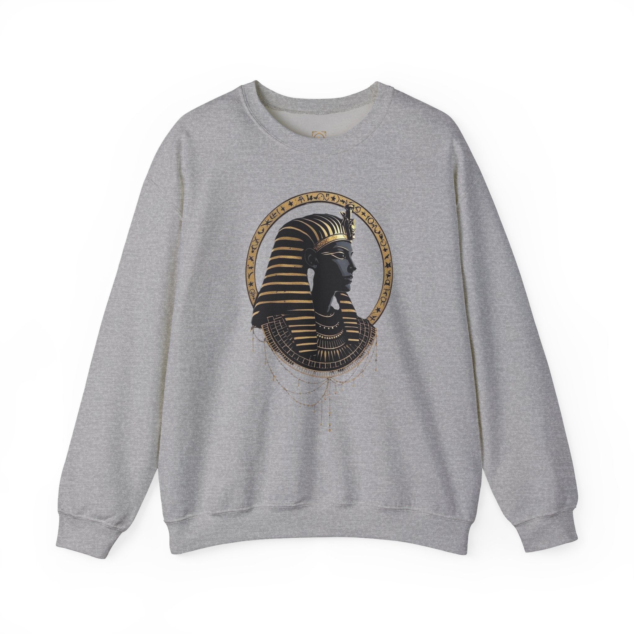 Egyptian Pharaoh Crewneck Sweatshirt — Gold & Black Tutankhamun Profile