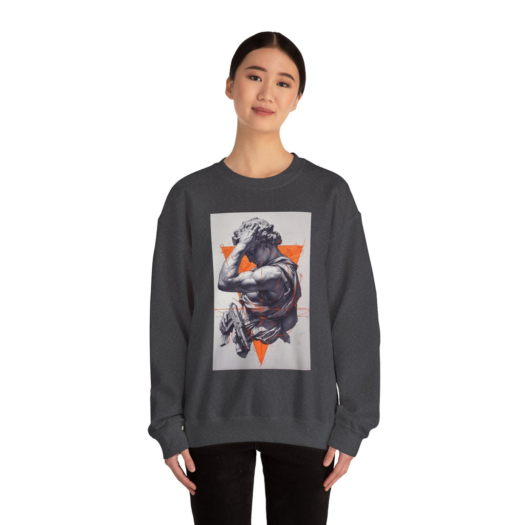 Statue Graphic Sweatshirt — Vintage Sculpture with Orange Triangle