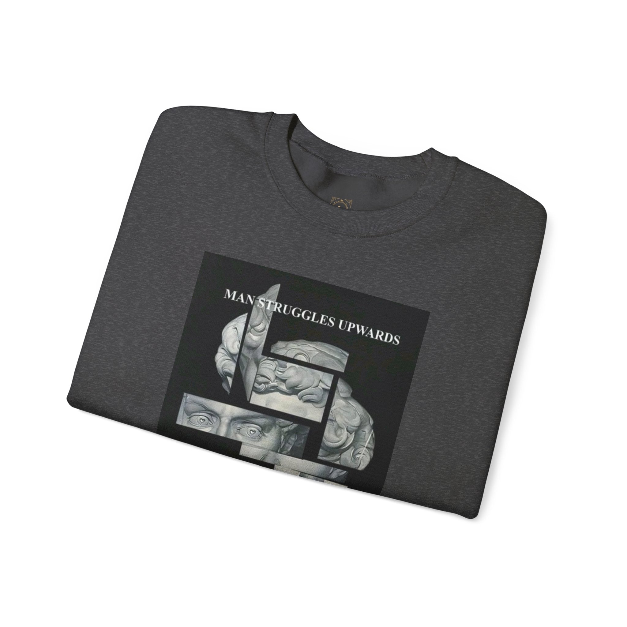 Dream Fragment Crewneck Sweatshirt — 'Man Struggles Upwards' Statue Collage