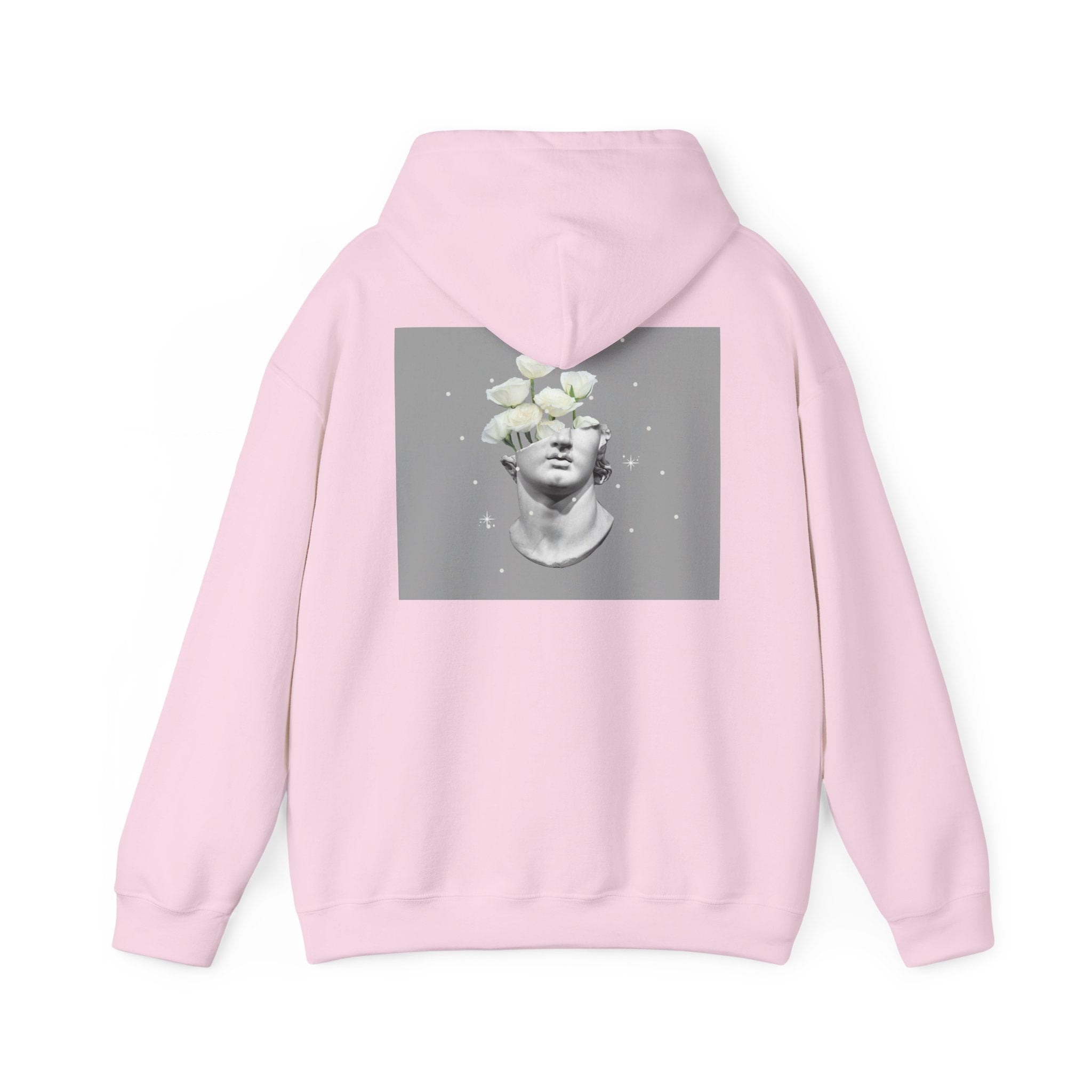 Statue Bloom Hoodie — Classical Bust with White Flowers Graphic Hoodie