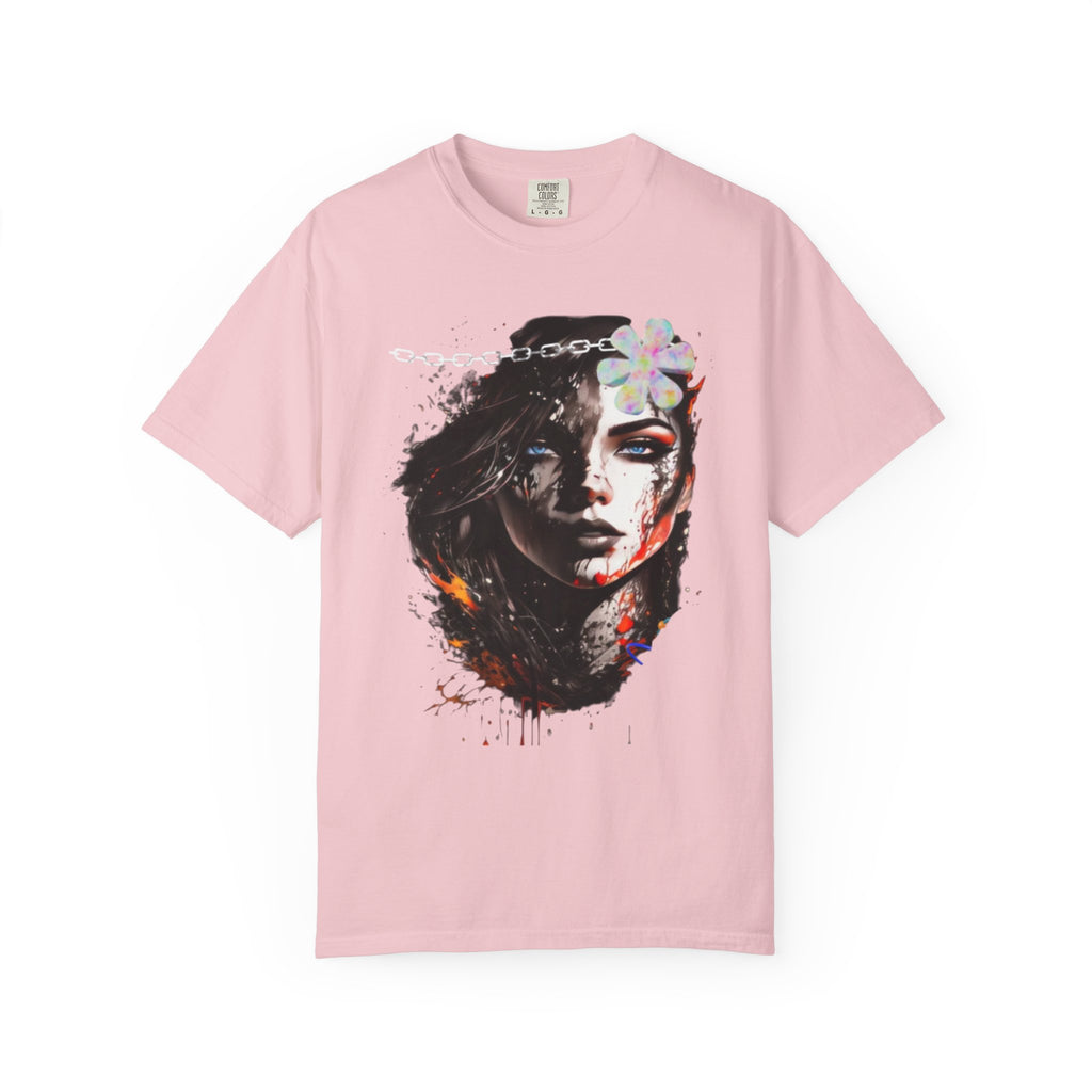 Artistic Femme Portrait T-Shirt — Watercolor Floral Face Graphic Tee