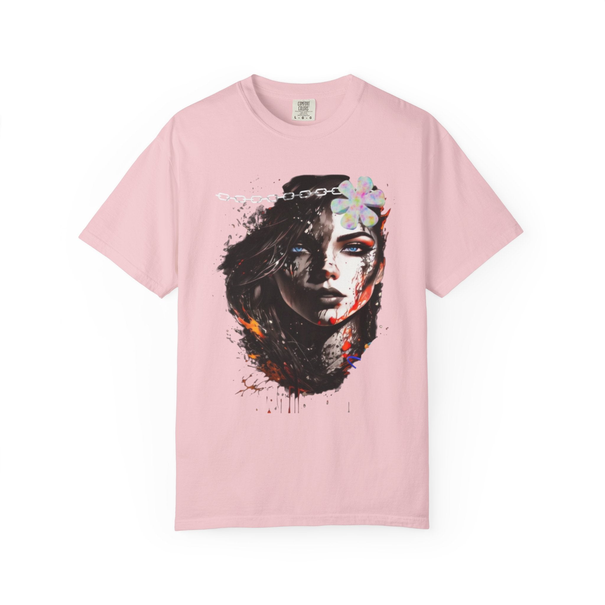 Artistic Femme Portrait T-Shirt — Watercolor Floral Face Graphic Tee