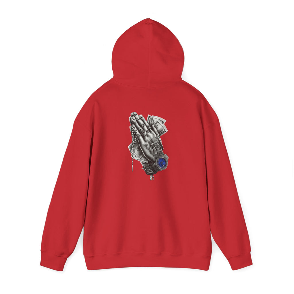 Hoodie — Praying Hands Graphic Hoodie with Blue Rose Accent