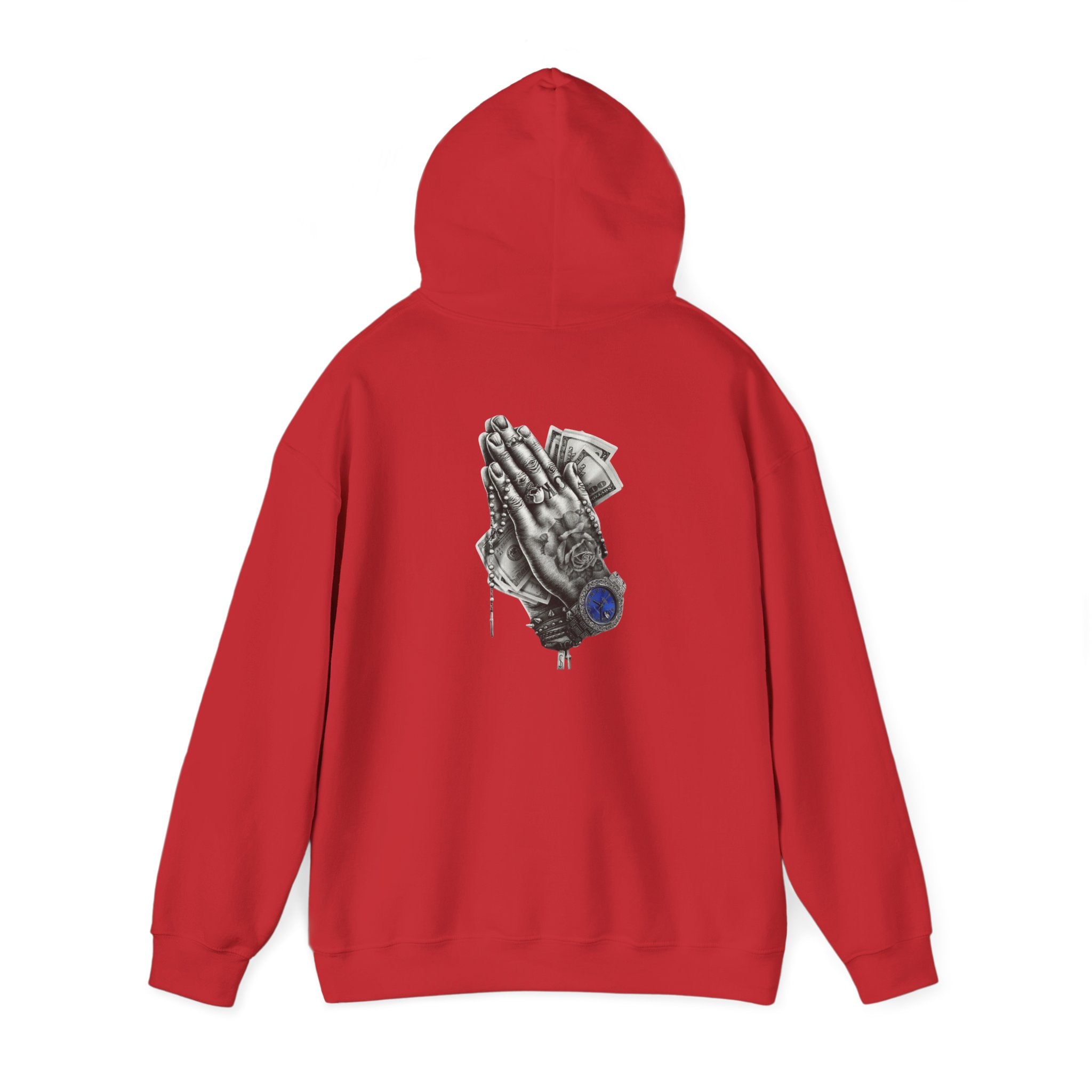 Hoodie — Praying Hands Graphic Hoodie with Blue Rose Accent