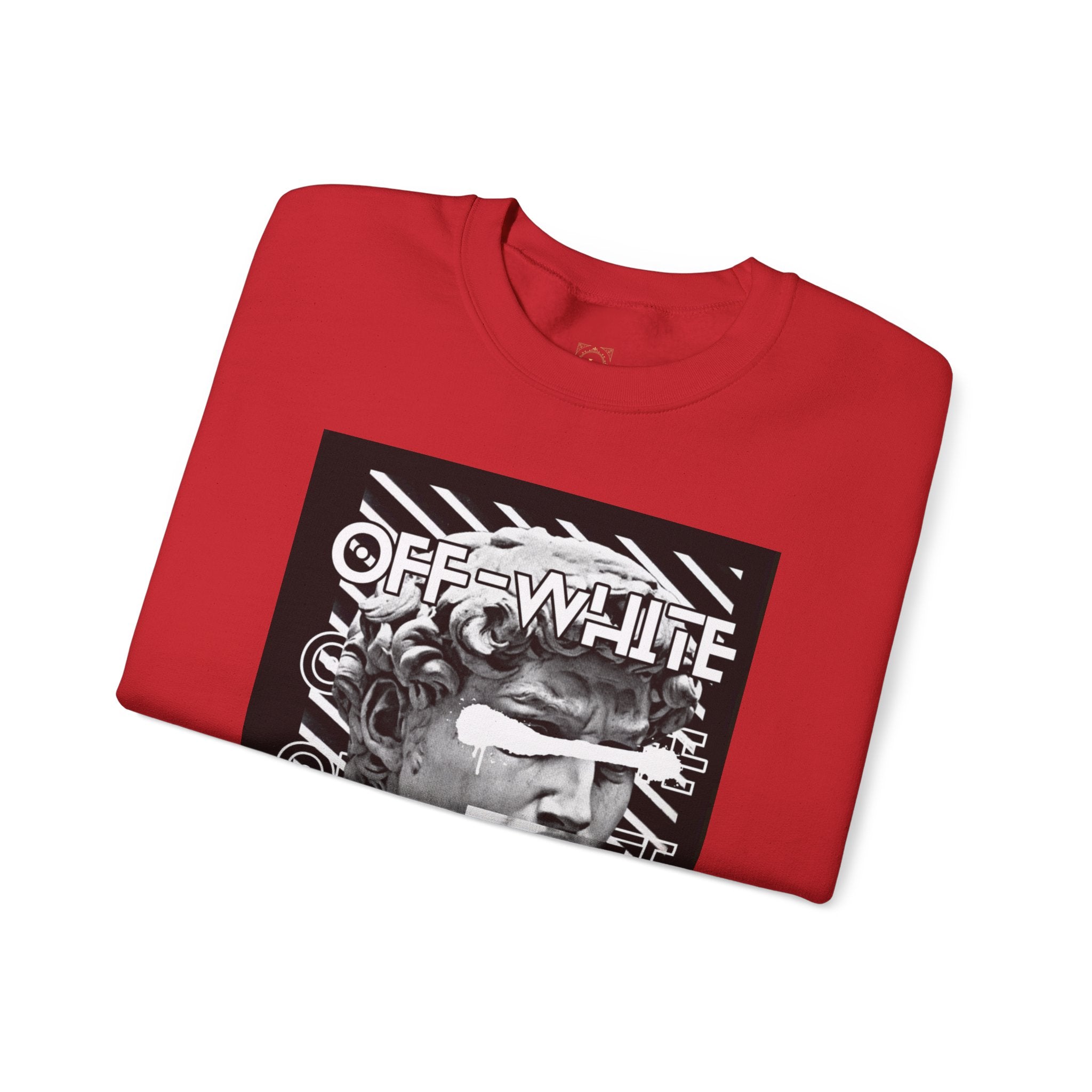 Statue Graphic Crewneck Sweatshirt — 'OFF-WHITE' Monochrome Streetwear Pullover