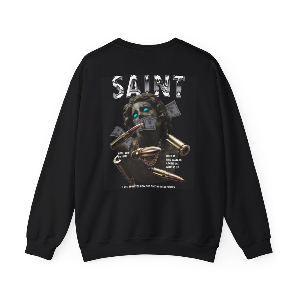 Saint Graphic Crewneck Sweatshirt — Dark Art Money Montage