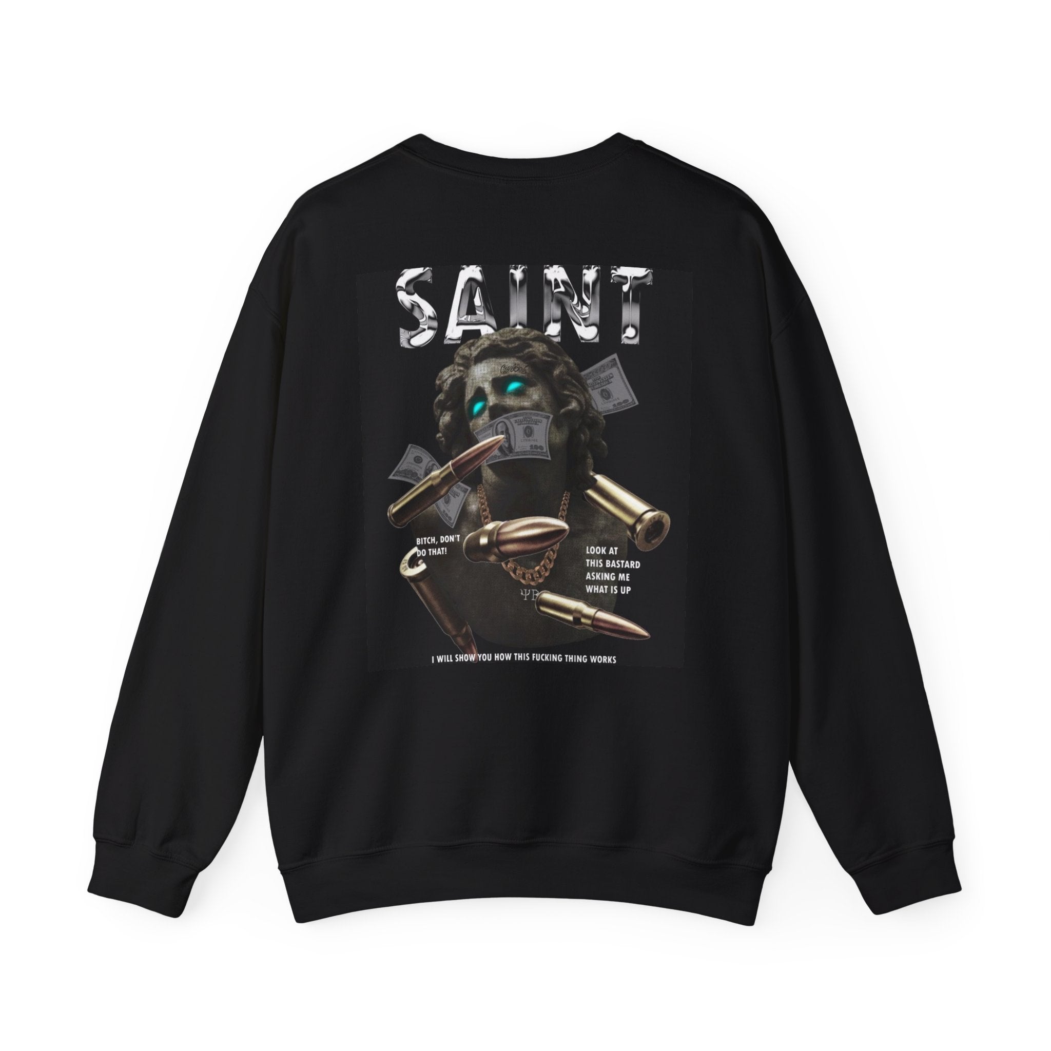 Saint Graphic Crewneck Sweatshirt — Dark Art Money Montage