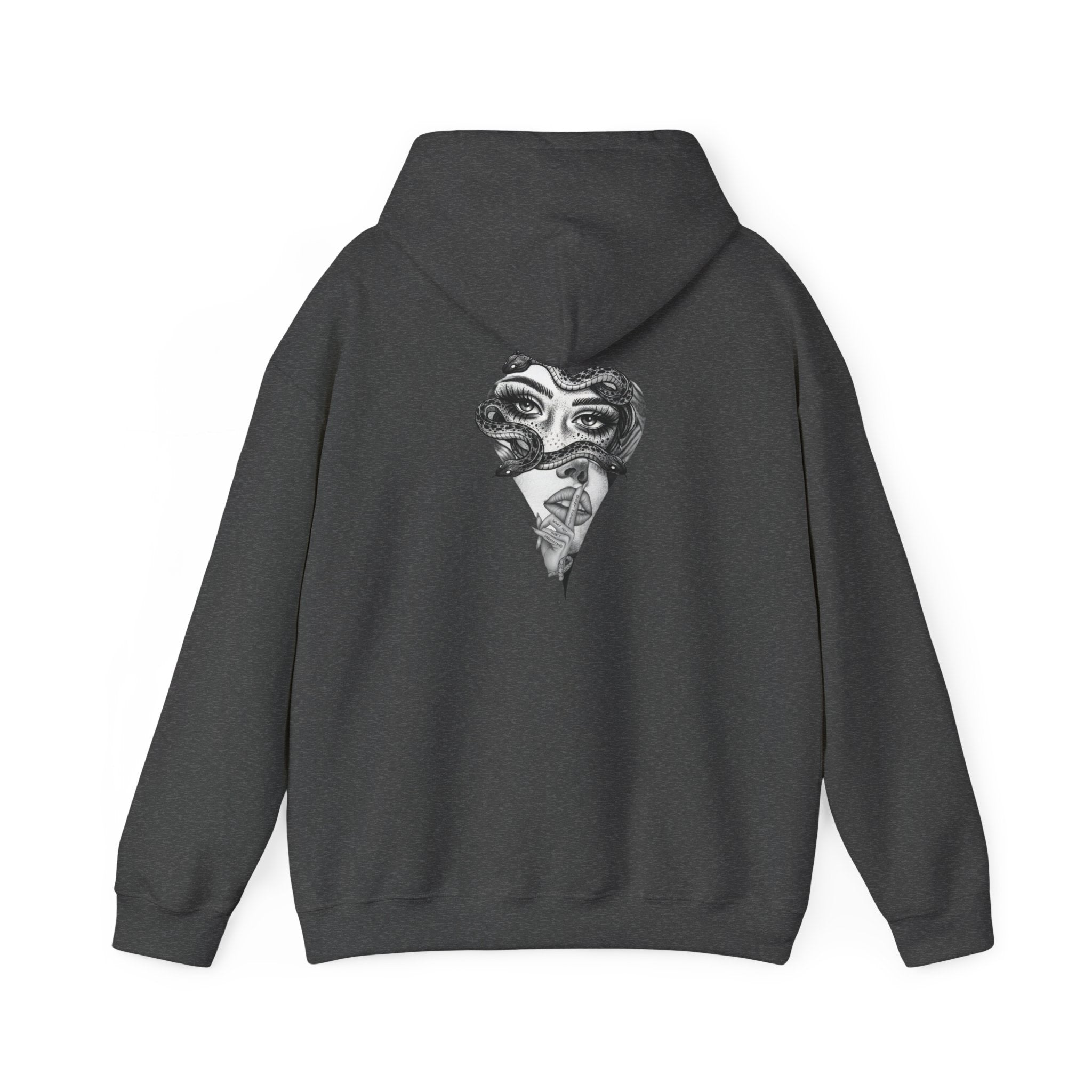Abstract Heart Mask Hoodie — Surreal Black & White Graphic Pullover