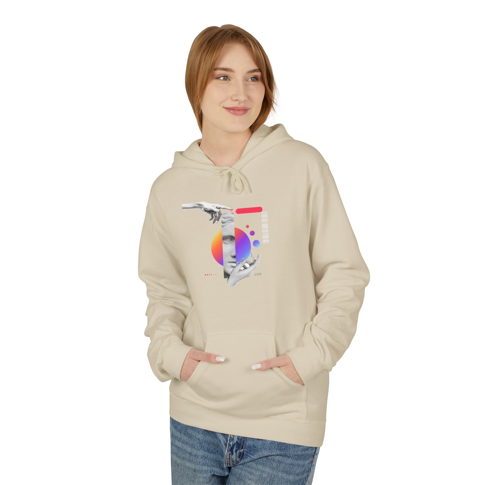 Hoodie — Abstract Hands & Gradient Orb Art Sweatshirt