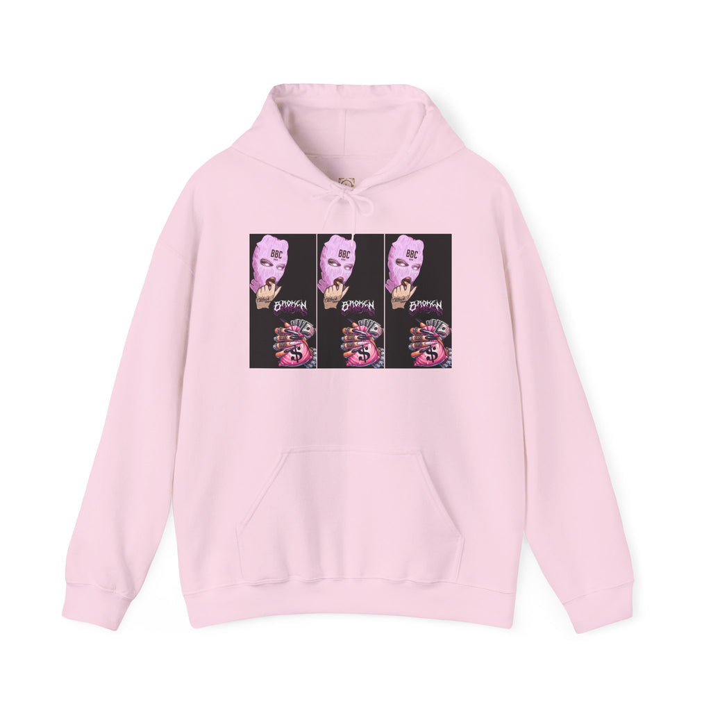 Horror Collage Hoodie — Spooky Pink Skull & Claw Graphic Sweatshirt