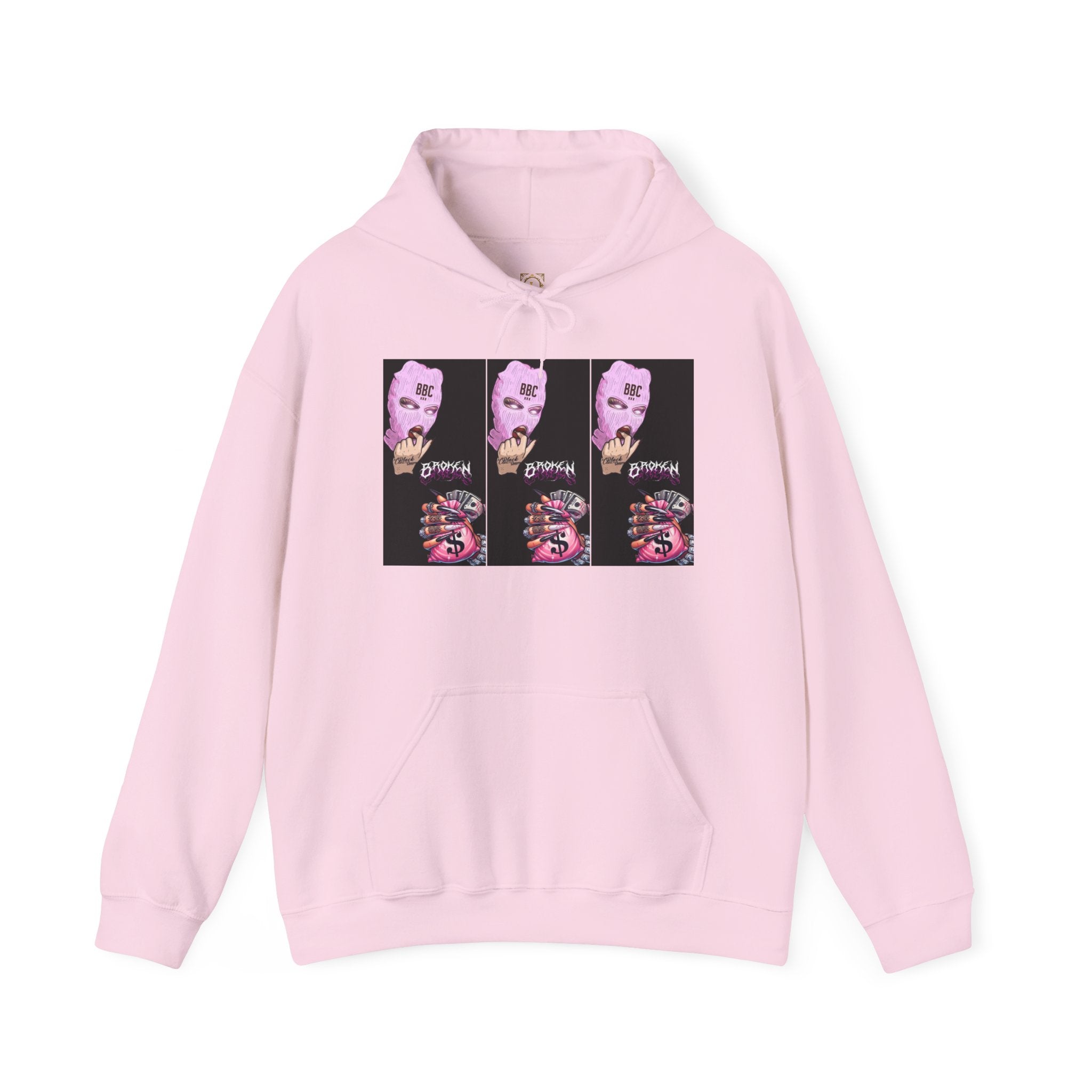 Horror Collage Hoodie — Spooky Pink Skull & Claw Graphic Sweatshirt