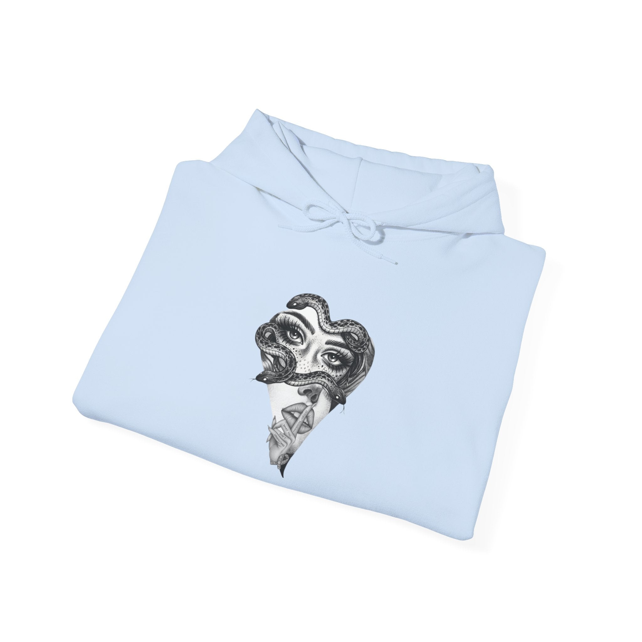 Abstract Heart Mask Hoodie — Surreal Black & White Graphic Pullover