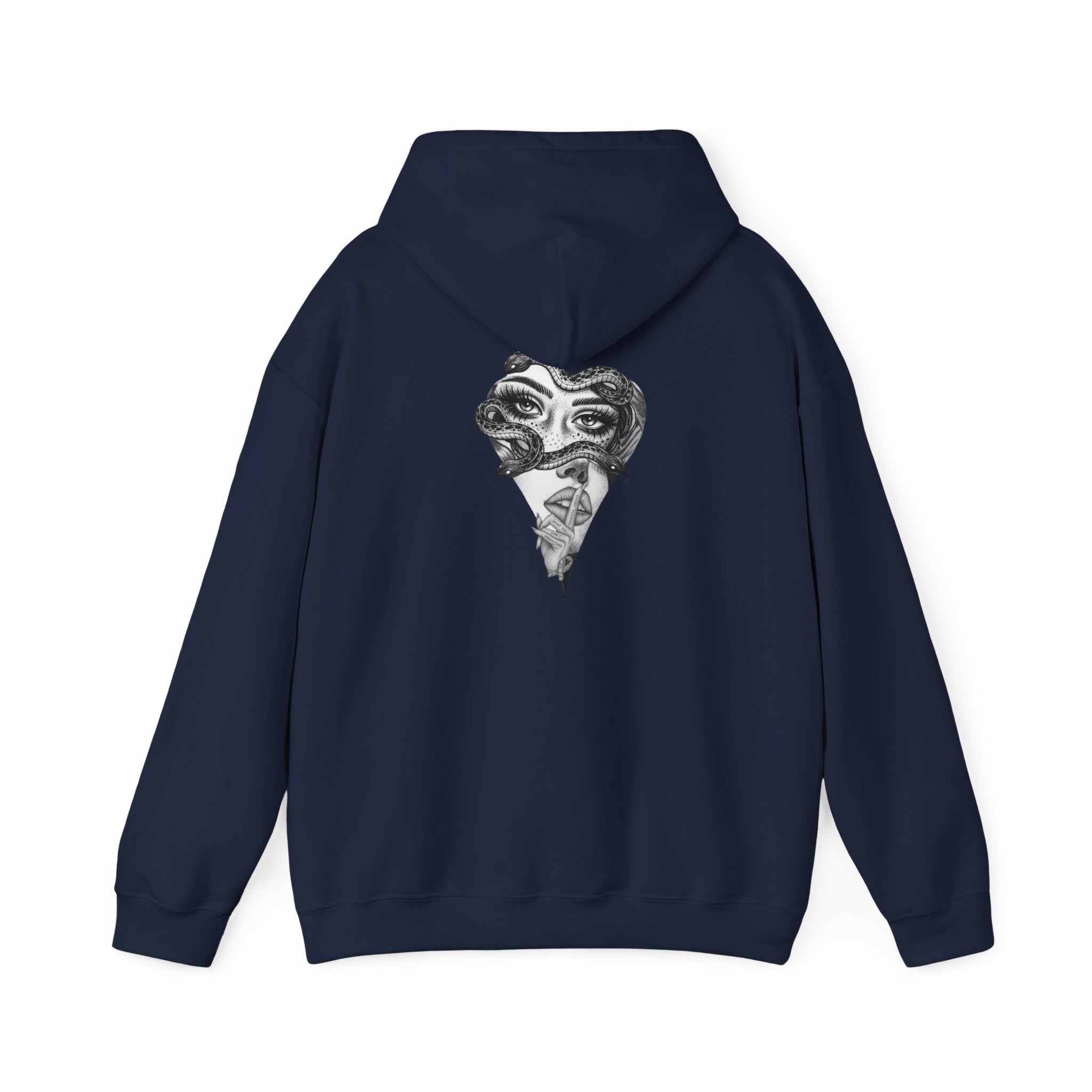 Abstract Heart Mask Hoodie — Surreal Black & White Graphic Pullover