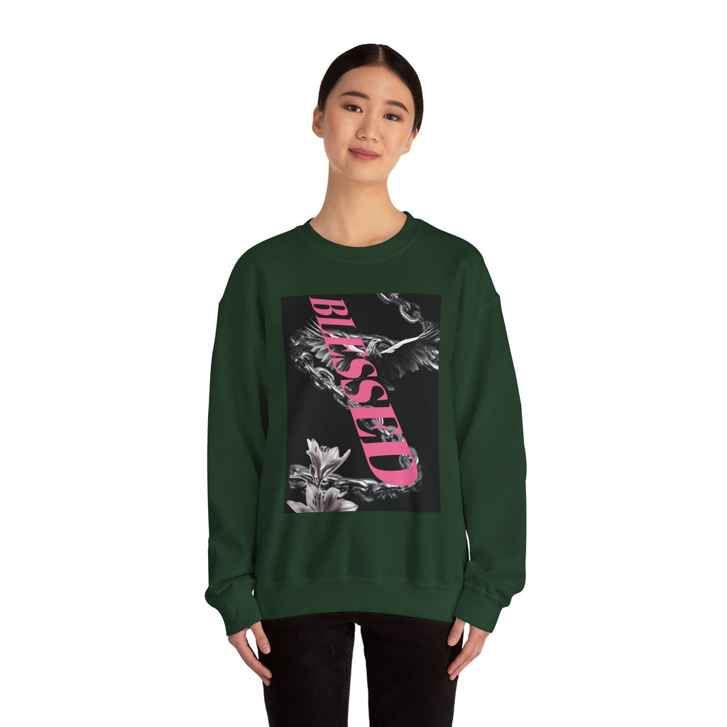 Blessed Crewneck Sweatshirt — Pink Script Floral Graphic