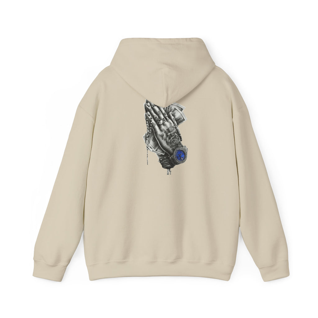 Hoodie — Praying Hands Graphic Hoodie with Blue Rose Accent