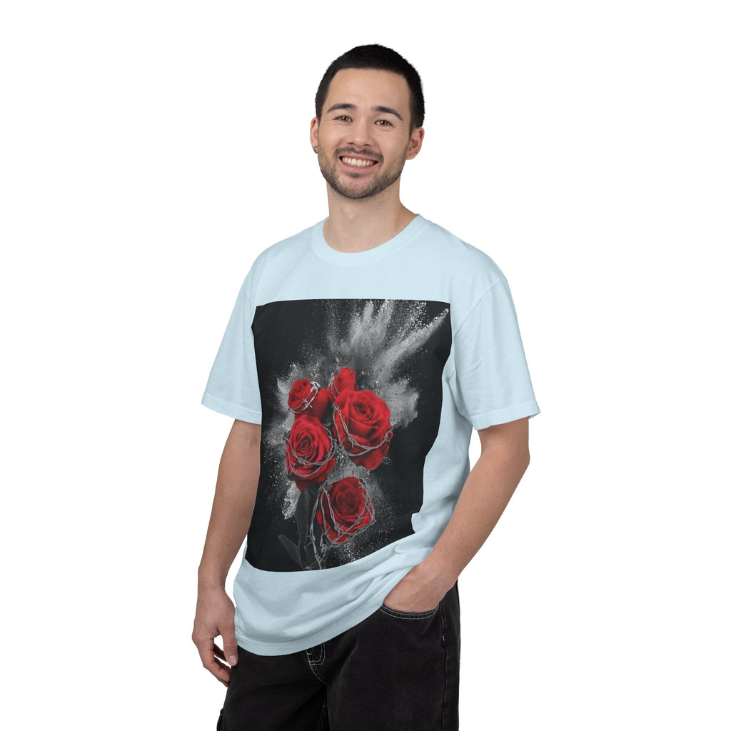 Rose Burst T-Shirt — Red Roses Graphic Tee with 'LEGACIESS' Back Logo