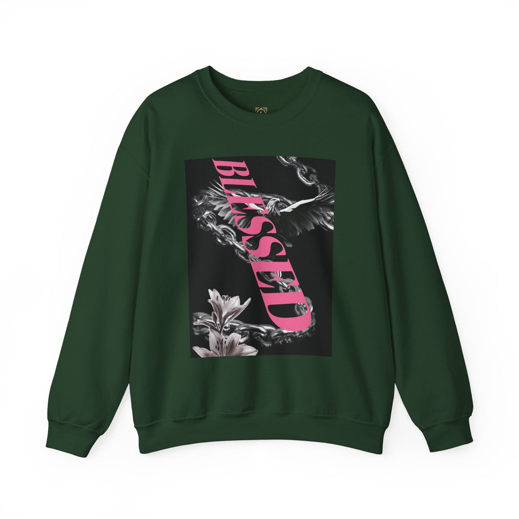 Blessed Crewneck Sweatshirt — Pink Script Floral Graphic