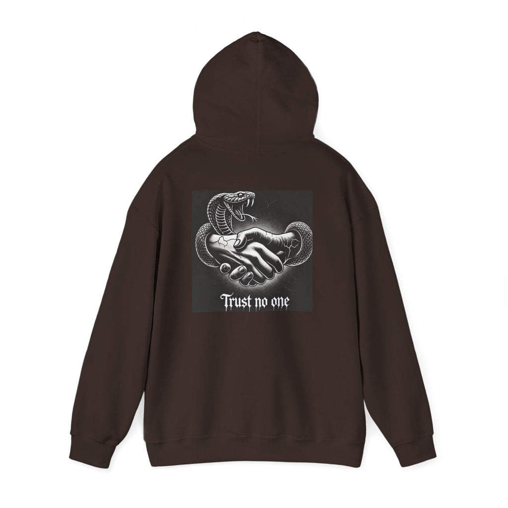 Trust No One Hoodie — Snake Handshake Graphic Hoodie