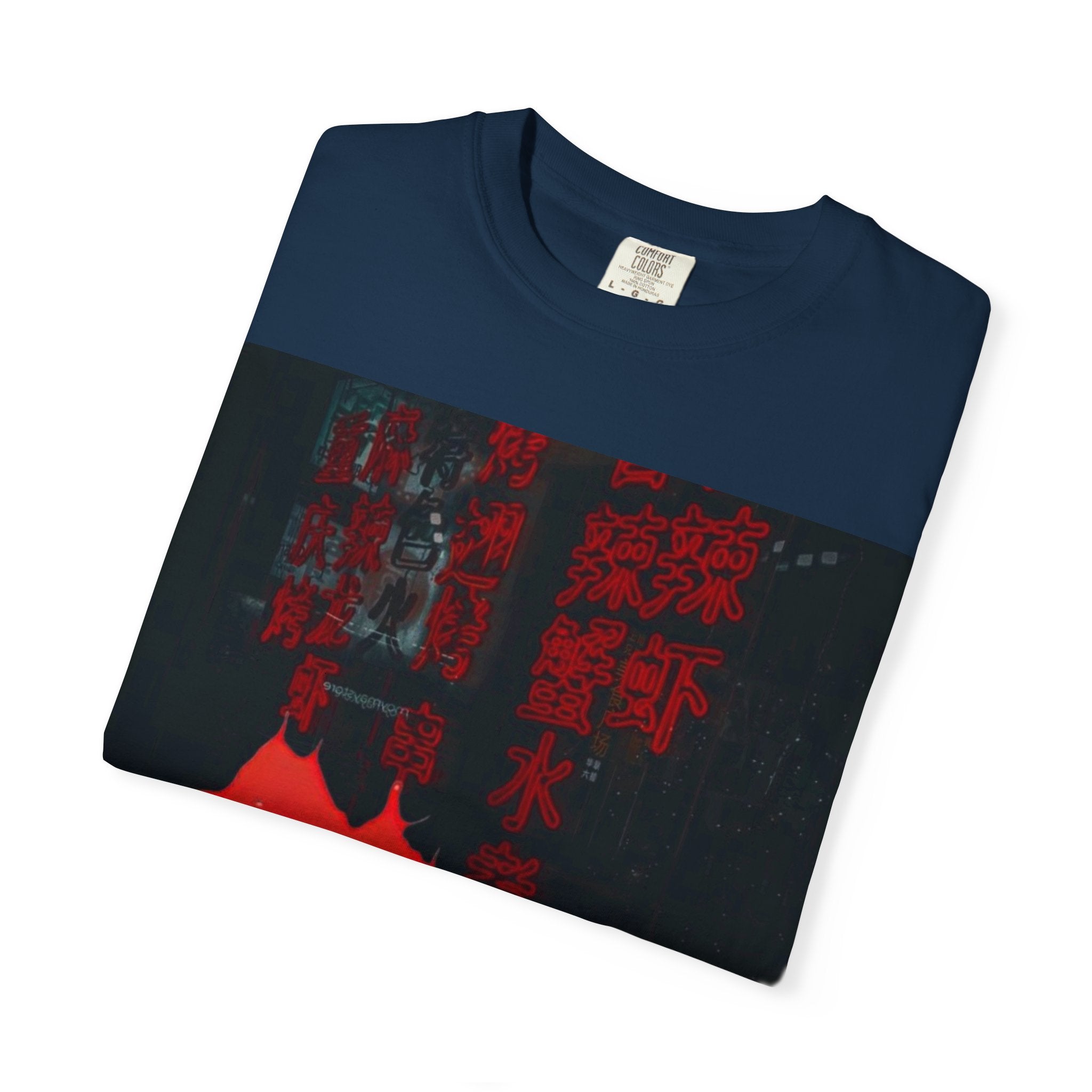 Horror Portrait Tee — Dripping Red Face with Japanese Script Graphic