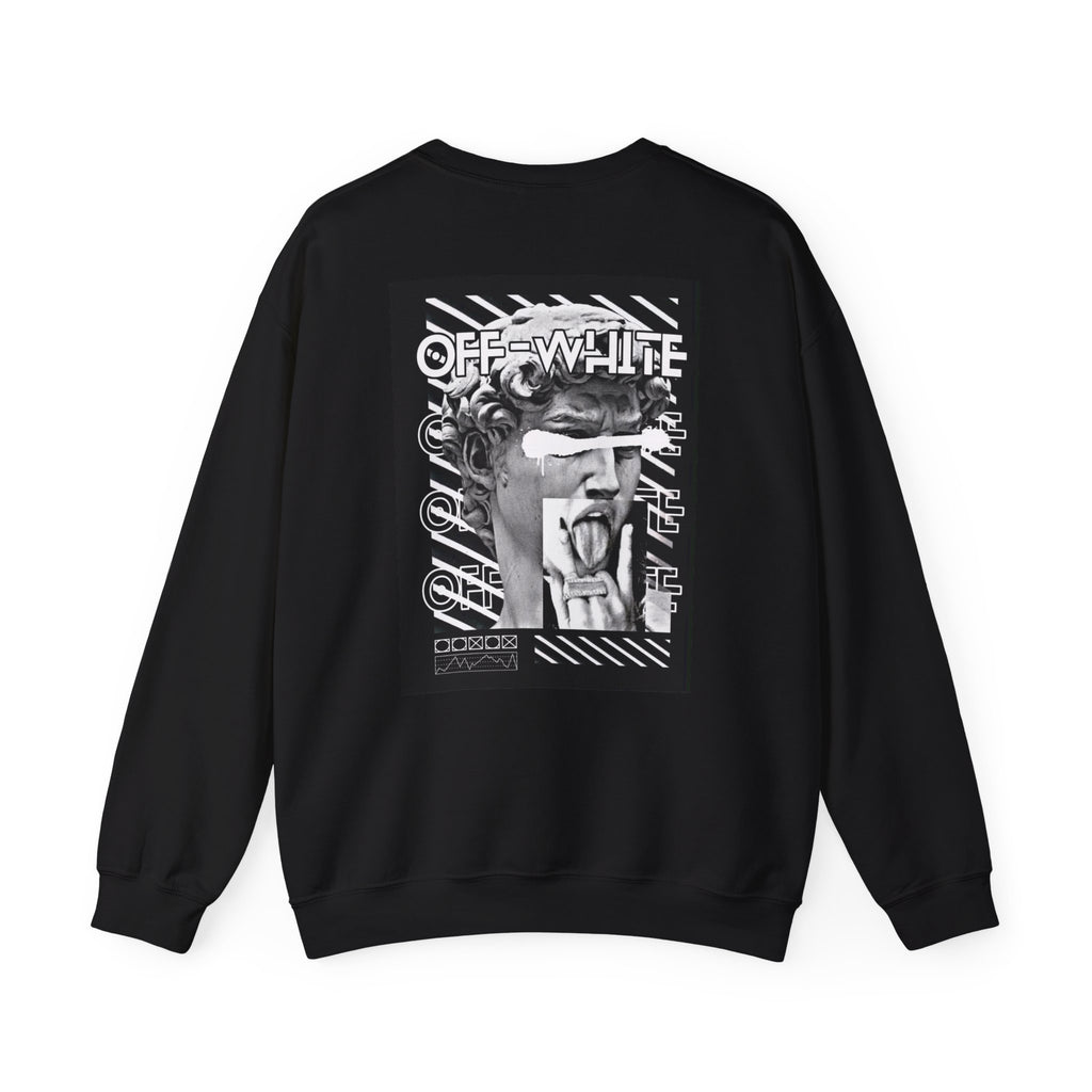 Statue Graphic Crewneck Sweatshirt — 'OFF-WHITE' Monochrome Streetwear Pullover