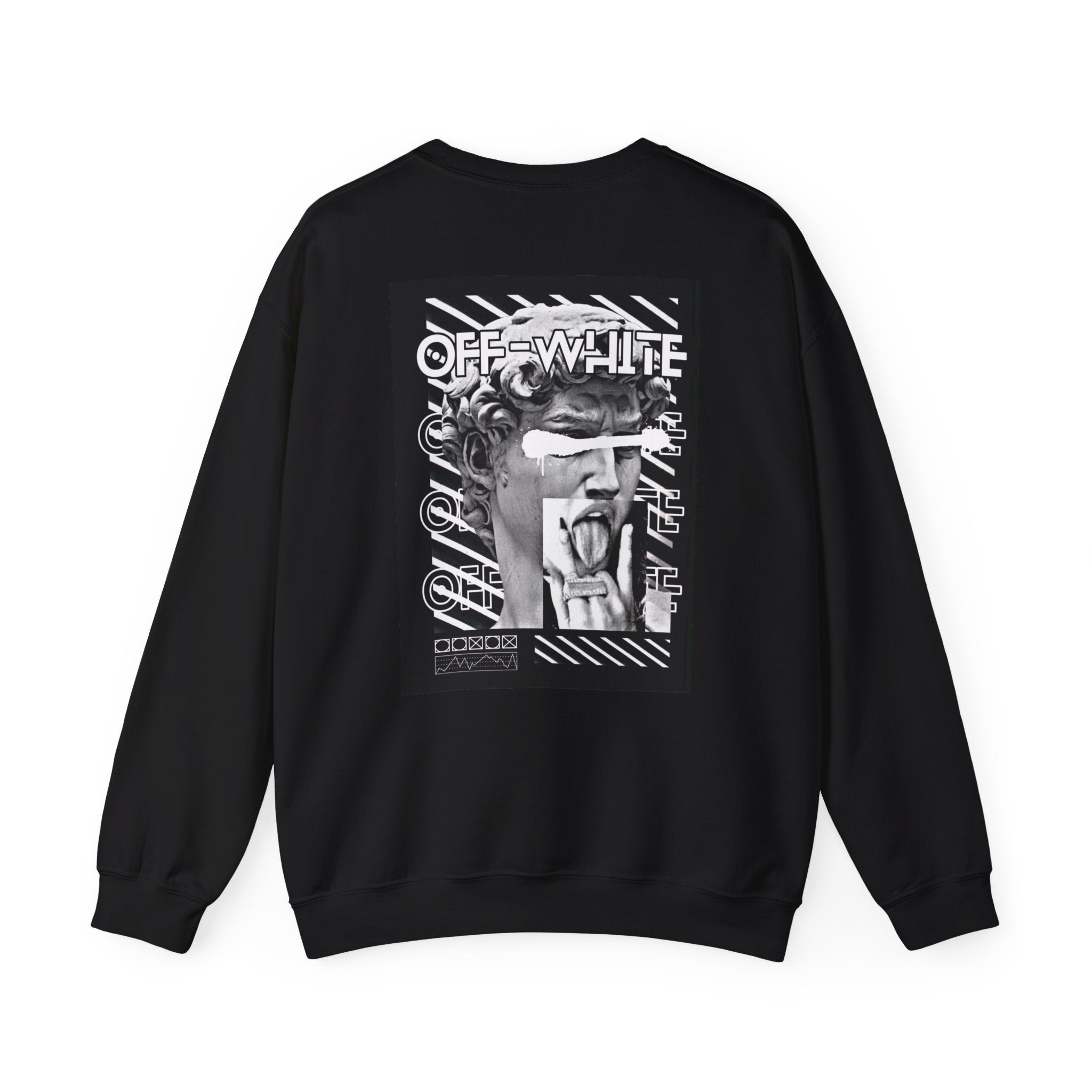 Statue Graphic Crewneck Sweatshirt — 'OFF-WHITE' Monochrome Streetwear Pullover