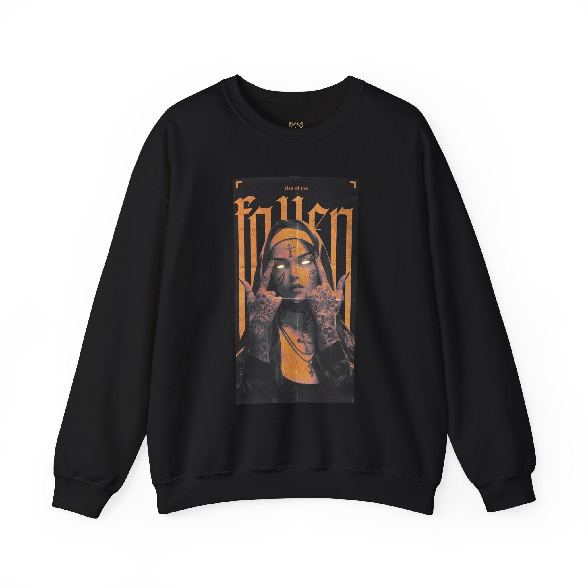 Fallen Gothic Crewneck Sweatshirt — Dark Tattooed Nun Graphic