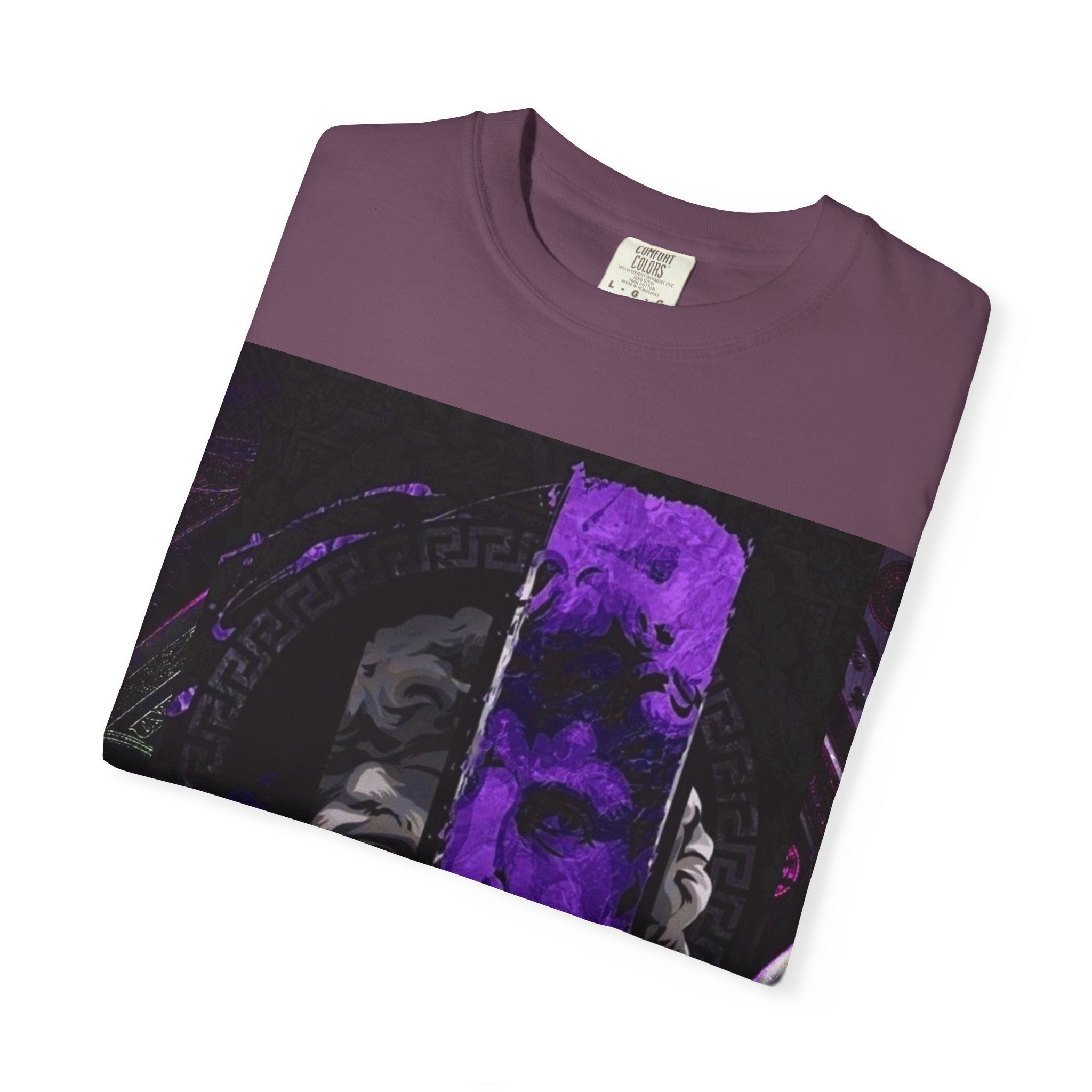 Dramatic Split-Face Graphic T-Shirt — Purple Noir Portrait Tee