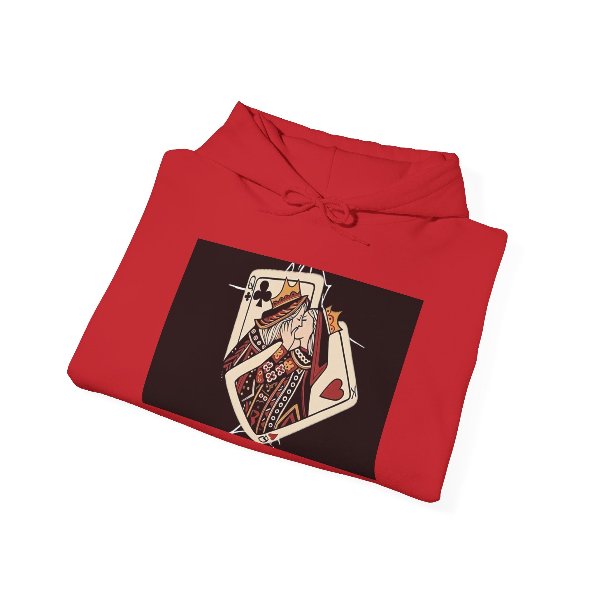 Queen of Hearts Playing Card Hoodie — Vintage Tattoo Style Card Art