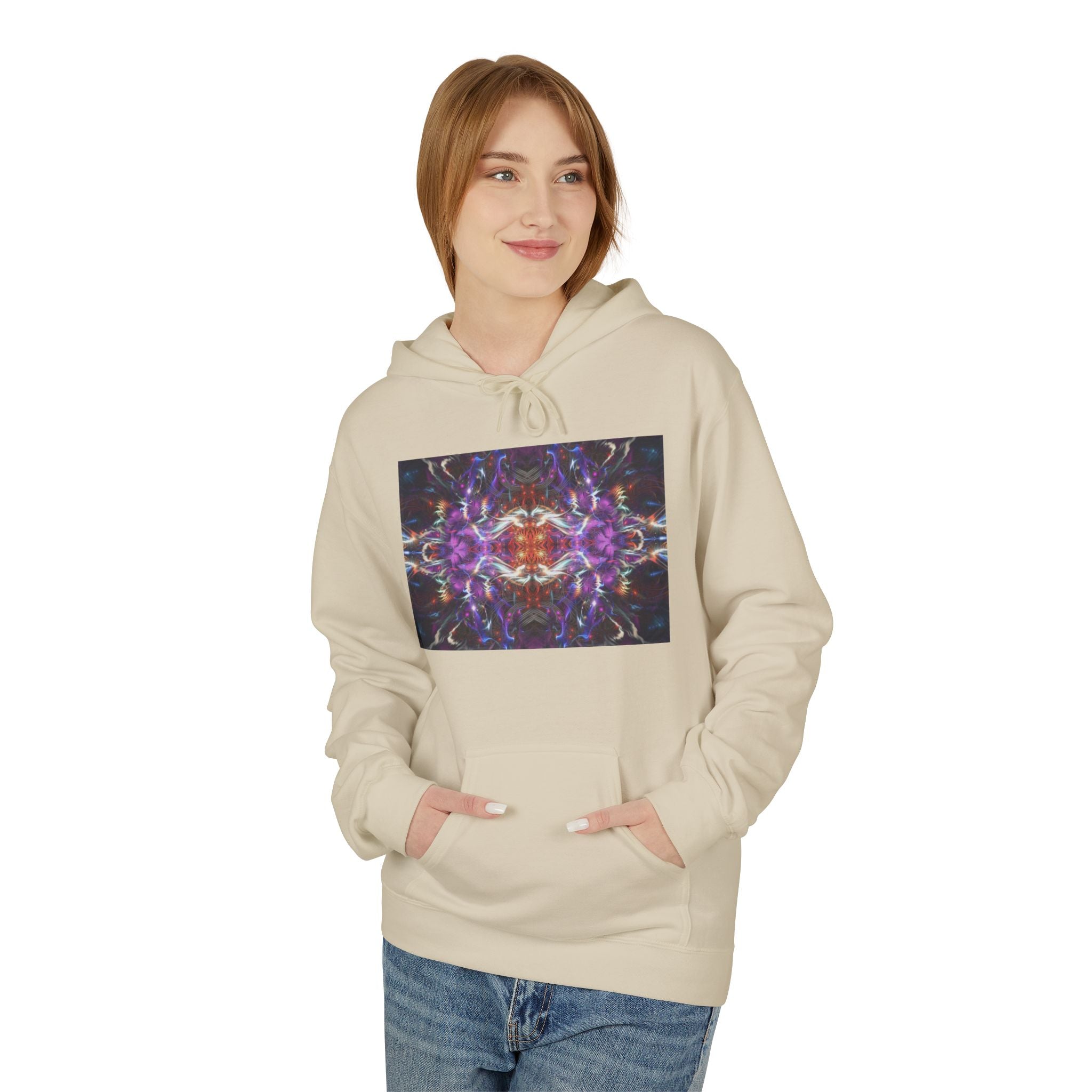 Kaleidoscope Neon Abstract Hoodie — Psychedelic Symmetry Graphic Sweatshirt