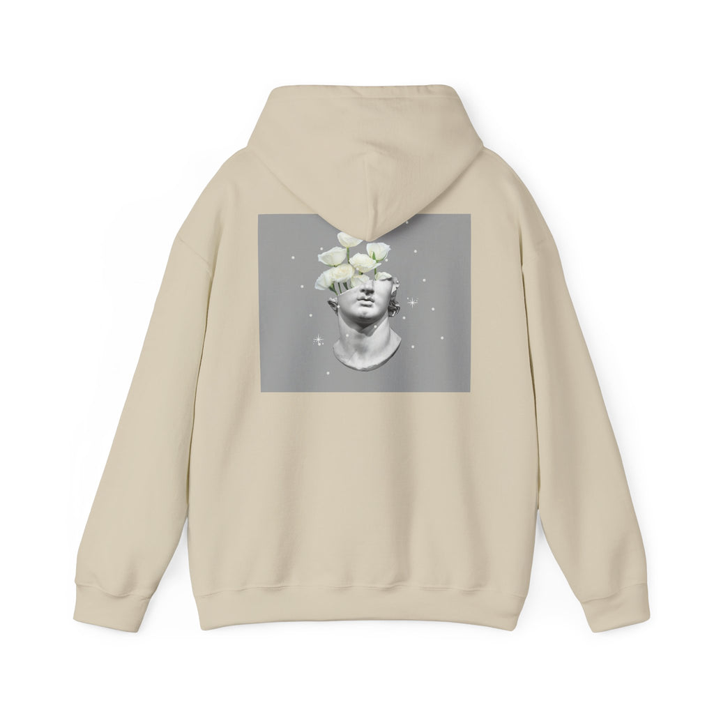 Statue Bloom Hoodie — Classical Bust with White Flowers Graphic Hoodie