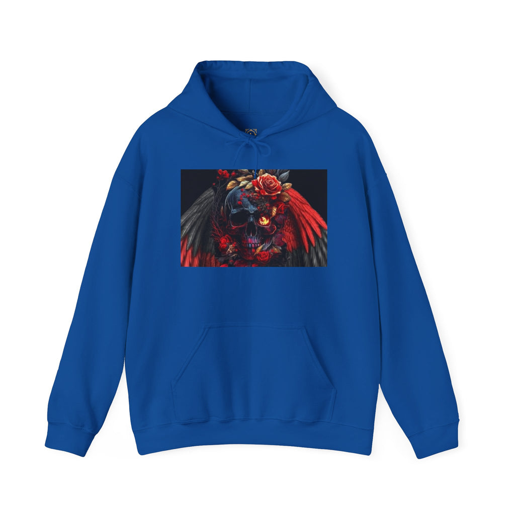 Skull Rose Wings Hoodie — Gothic Floral Skull Pullover