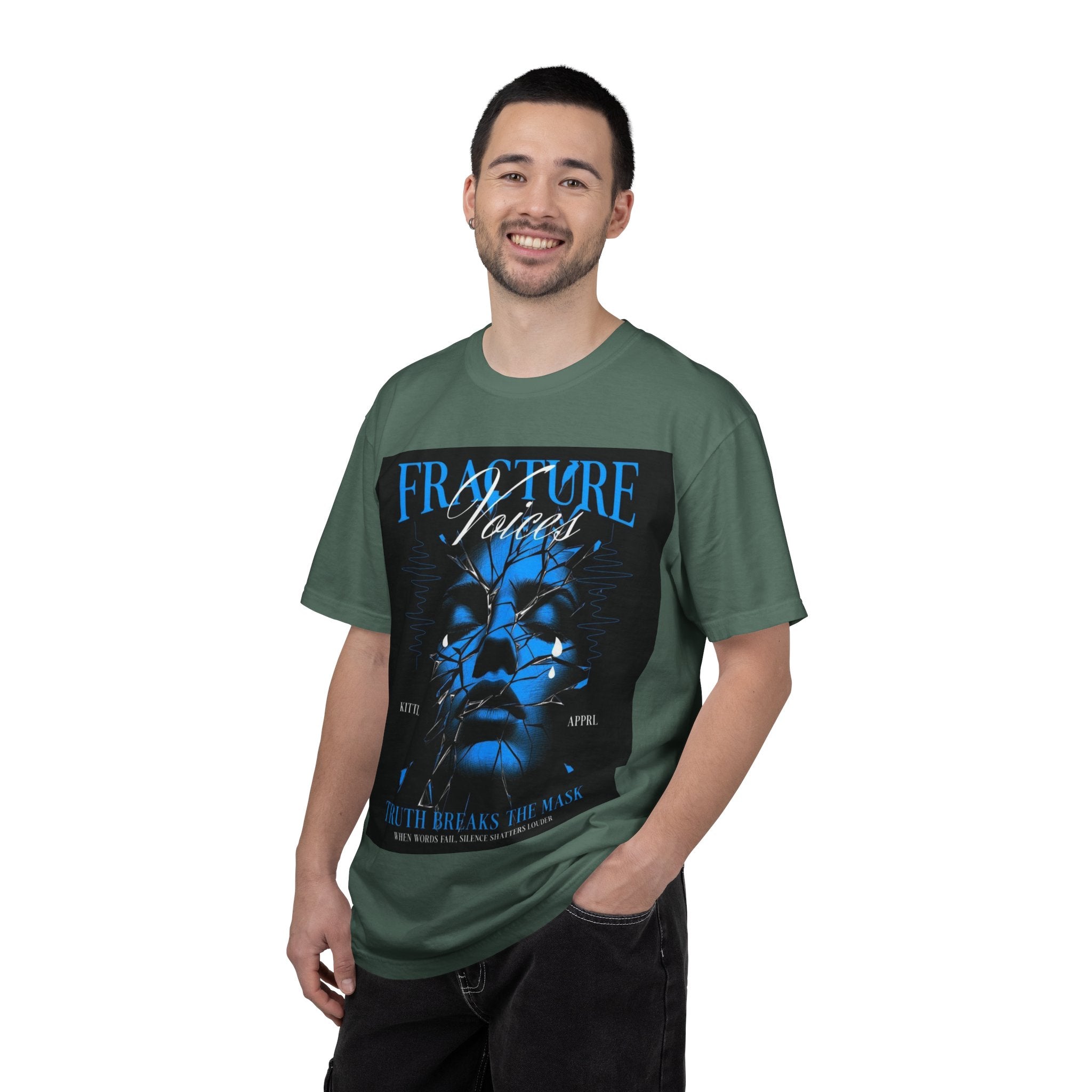 Graphic T-Shirt — "Fracture Voices" Blue Face Design (Back "Legaciess" Logo)