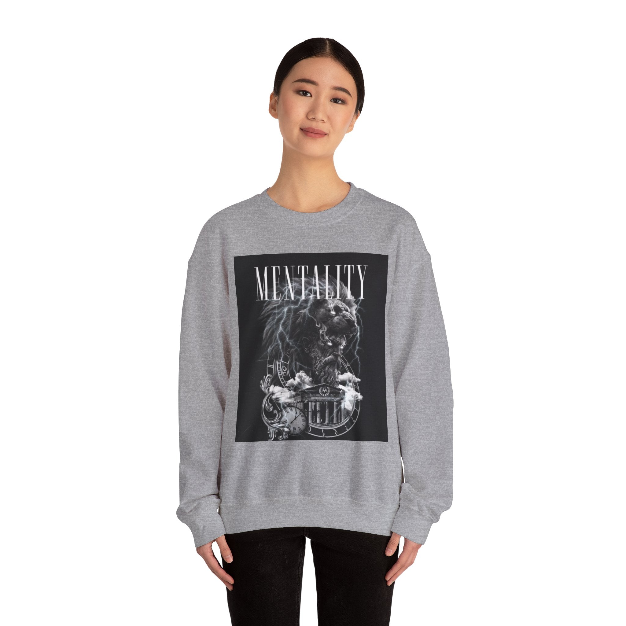 Crewneck Sweatshirt — 'MENTALITY' Lion Graphic | LEGACiESS Back Logo