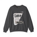 Crewneck Sweatshirt — 'Love' Newspaper Graphic with 'Oh Wait,' Text