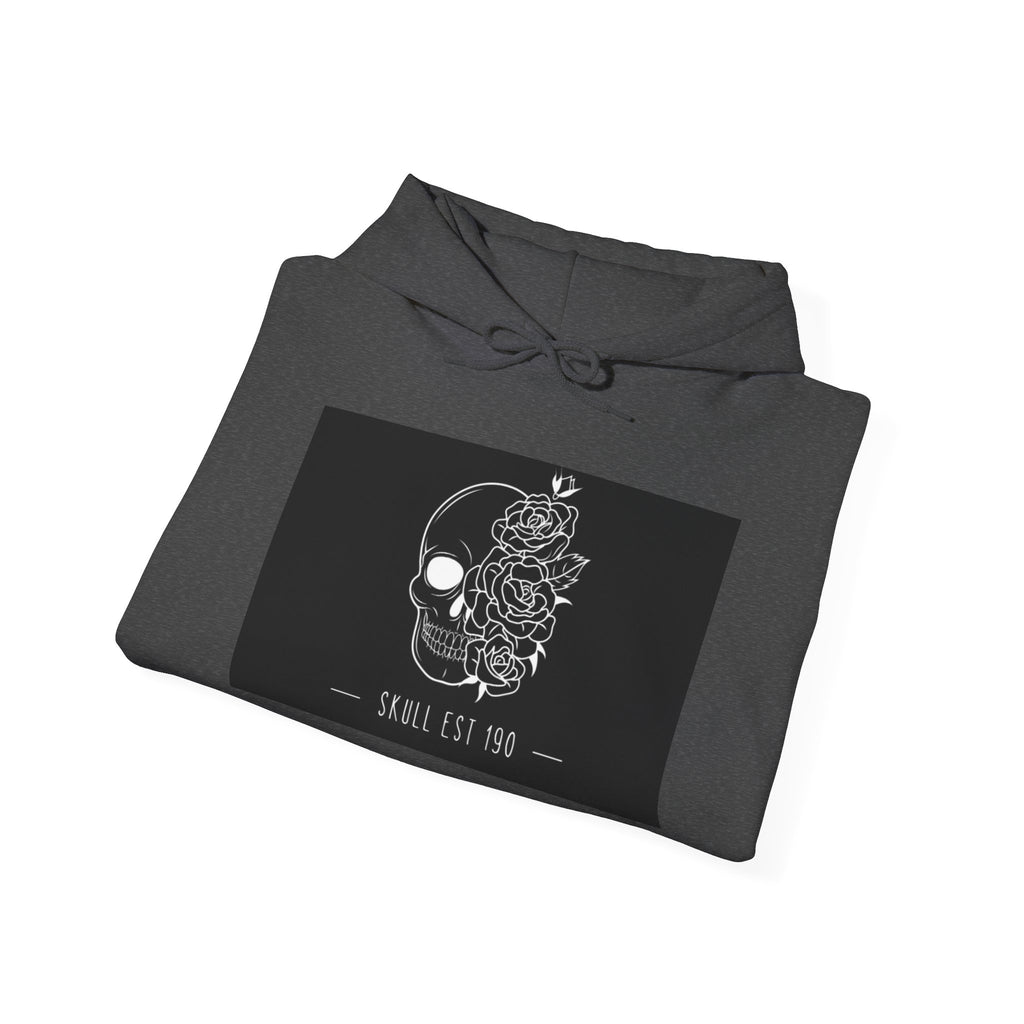 Skull & Roses Hoodie — 'Skull Est 199' Gothic Graphic Pullover