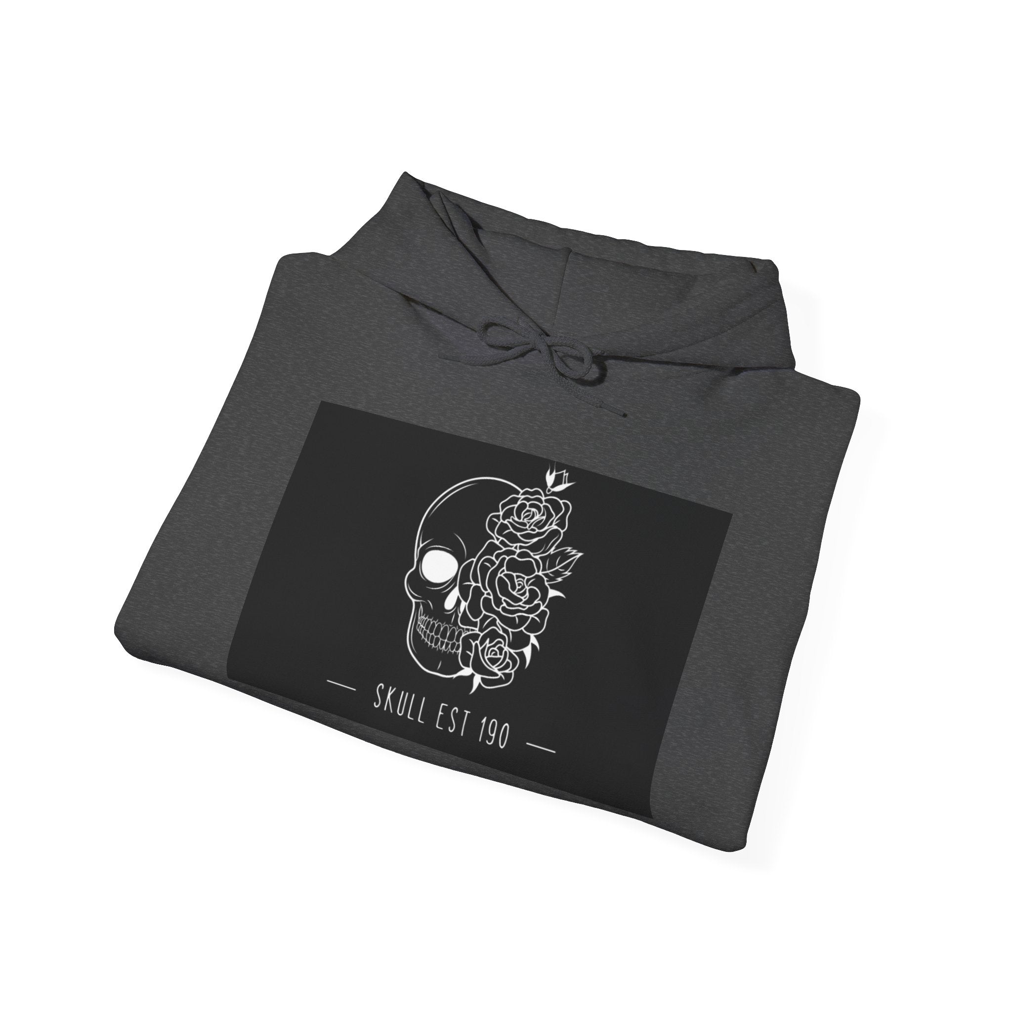 Skull & Roses Hoodie — 'Skull Est 199' Gothic Graphic Pullover