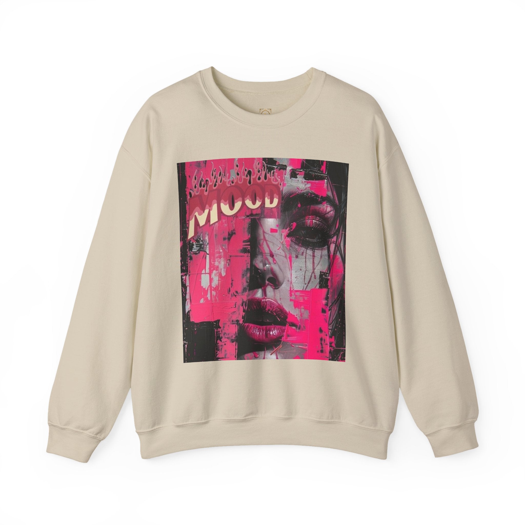 Graphic Crewneck Sweatshirt — Pink Glitch Portrait “MOOD”