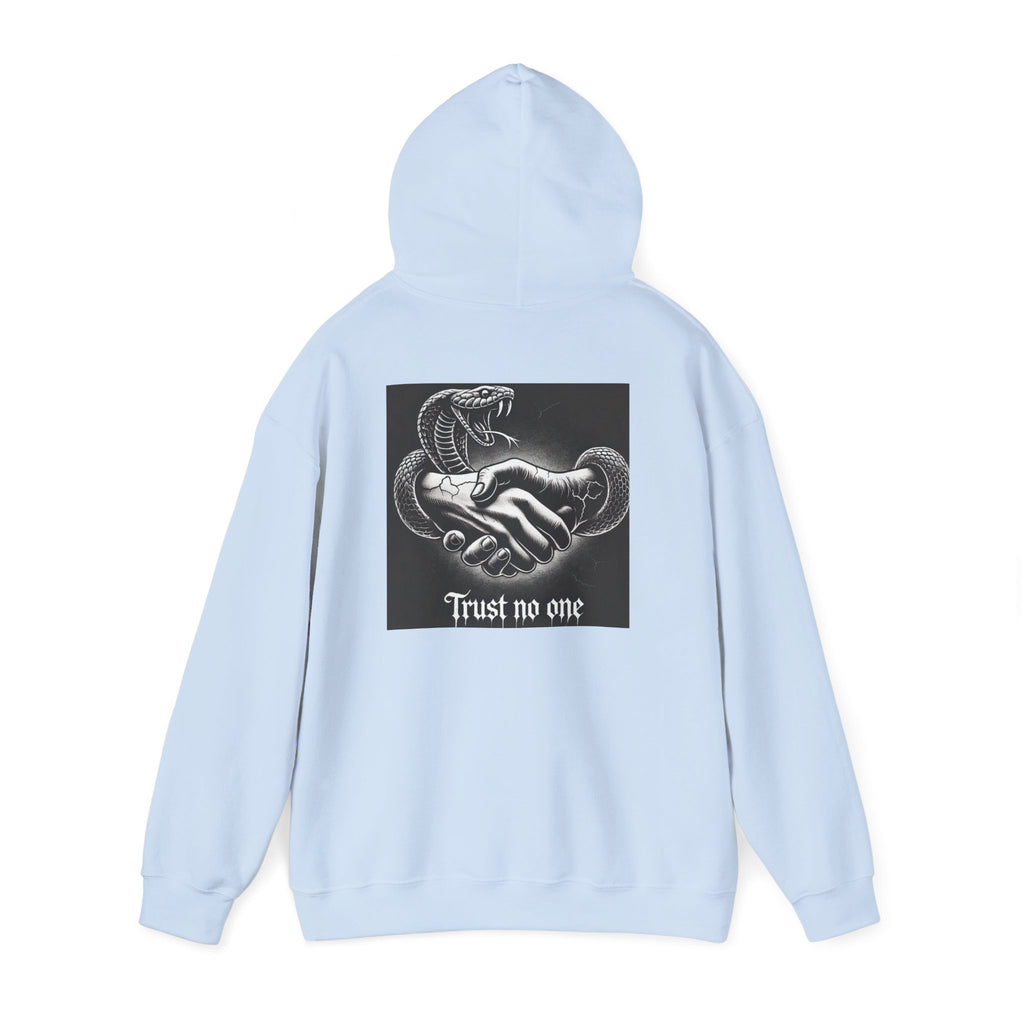 Trust No One Hoodie — Snake Handshake Graphic Hoodie