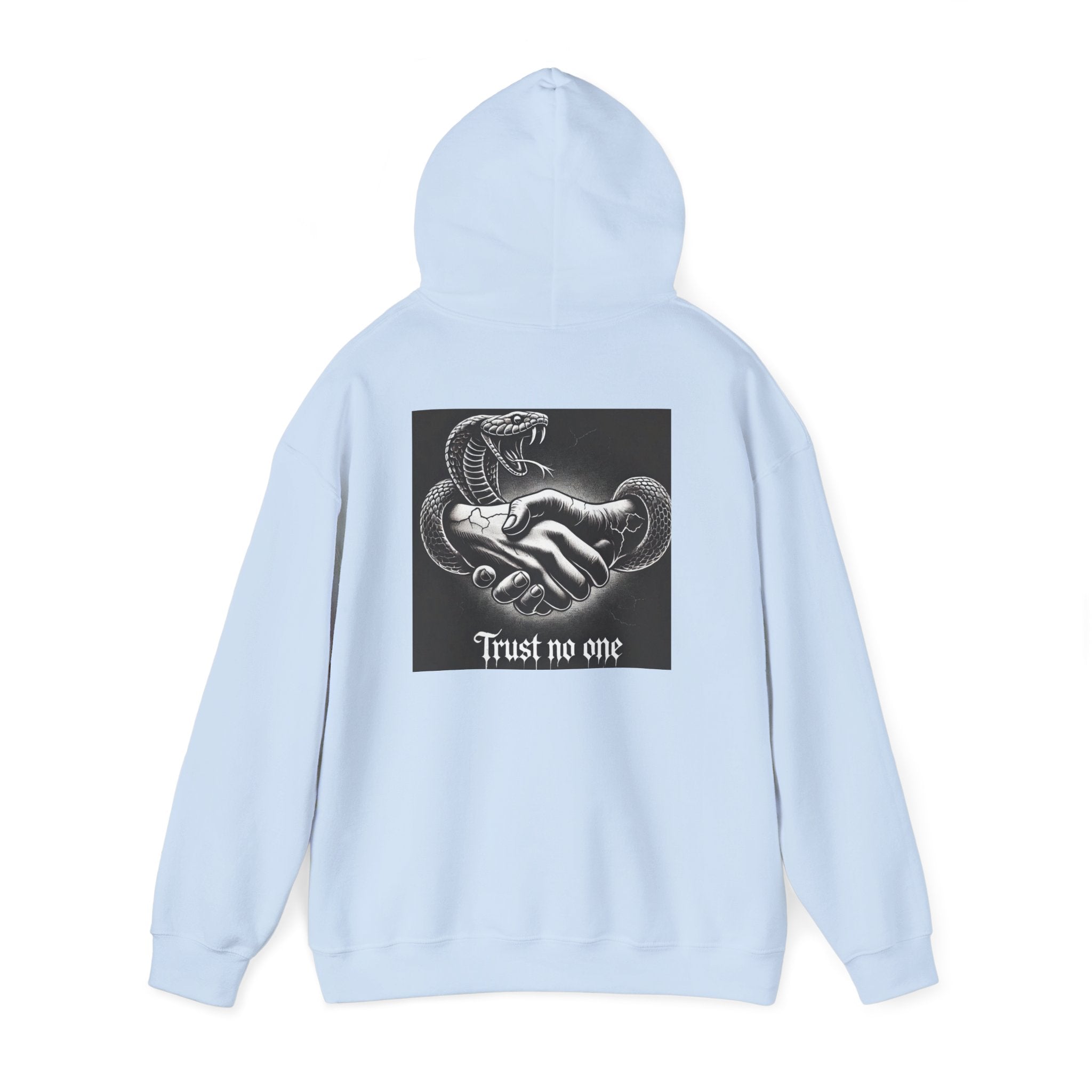 Trust No One Hoodie — Snake Handshake Graphic Hoodie