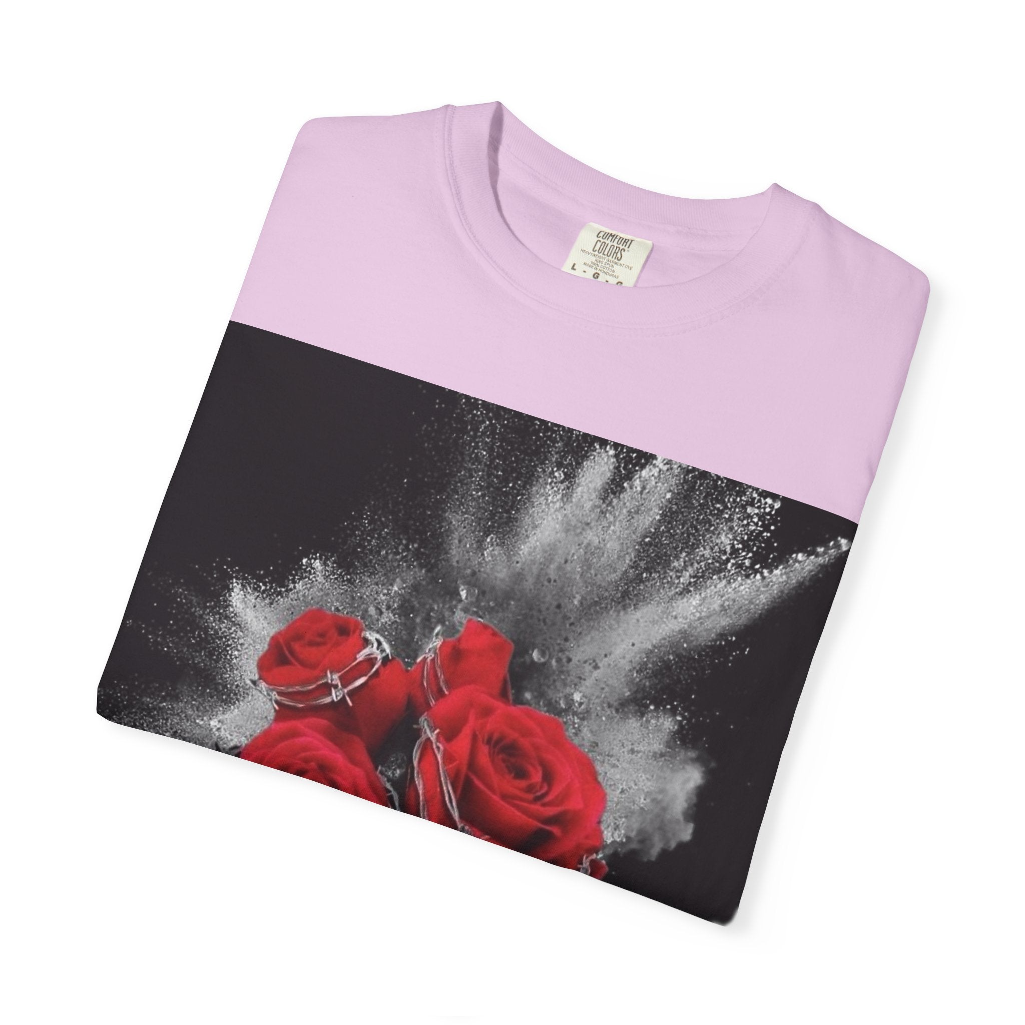 Rose Burst T-Shirt — Red Roses Graphic Tee with 'LEGACIESS' Back Logo