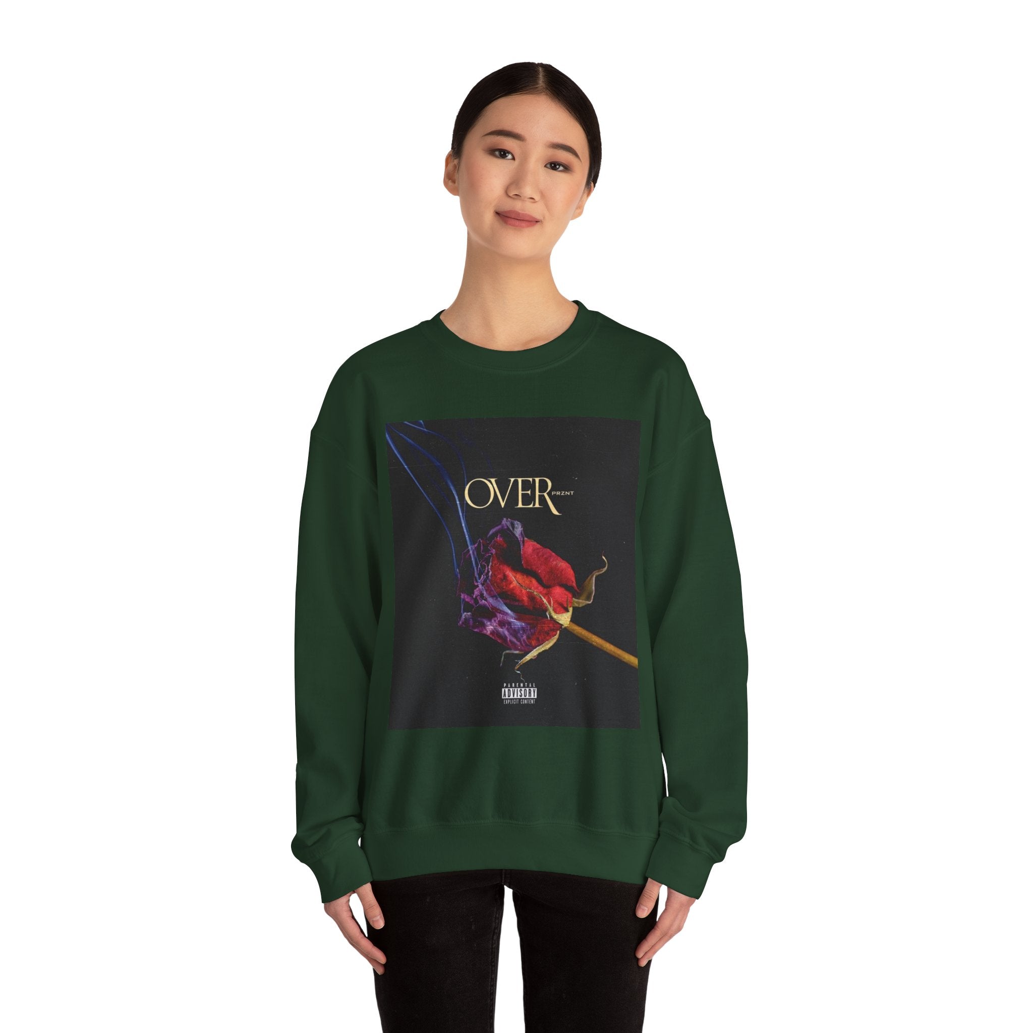 Crewneck Sweatshirt - "OVER" Rose Graphic with Legaciess Gold Logo