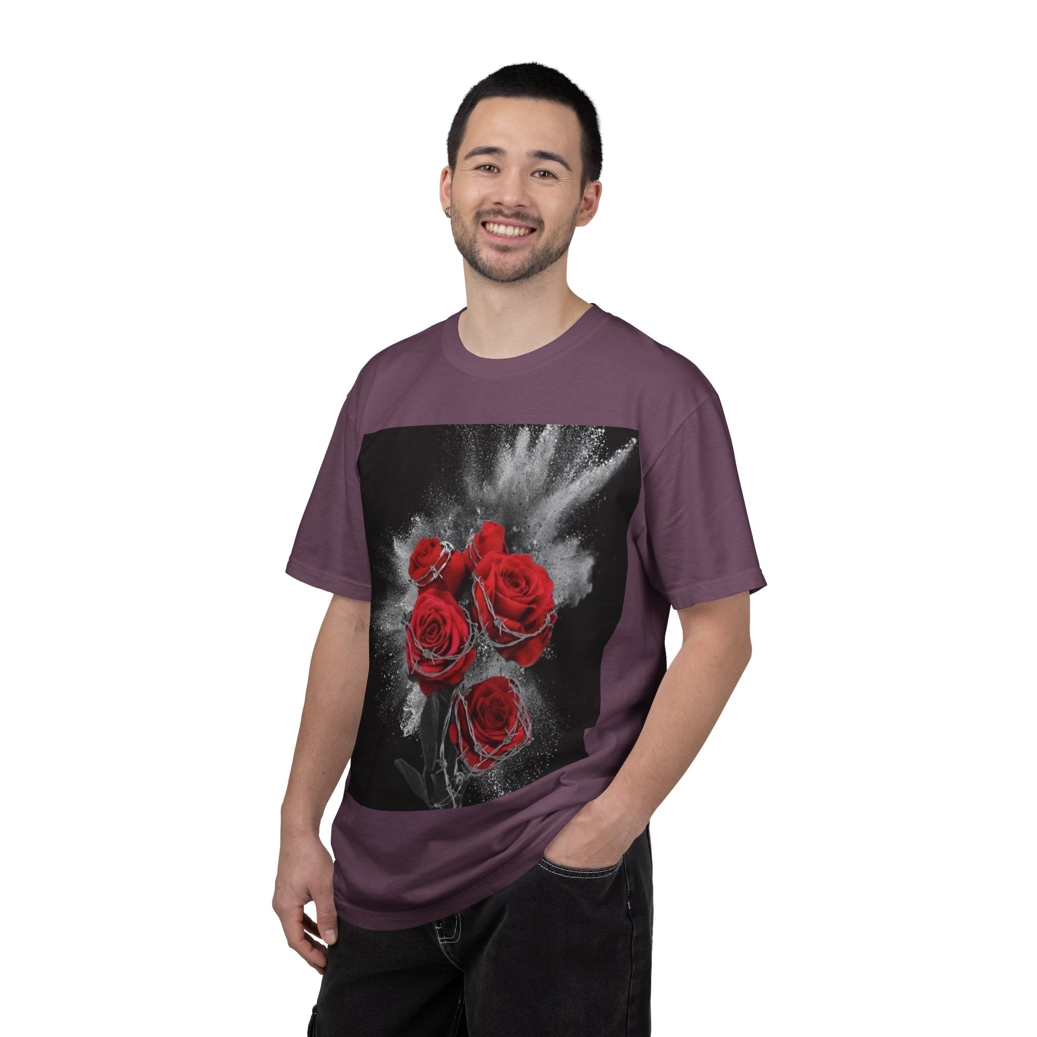 Rose Burst T-Shirt — Red Roses Graphic Tee with 'LEGACIESS' Back Logo