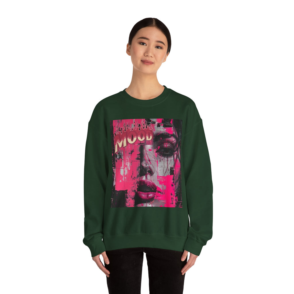 Graphic Crewneck Sweatshirt — Pink Glitch Portrait “MOOD”